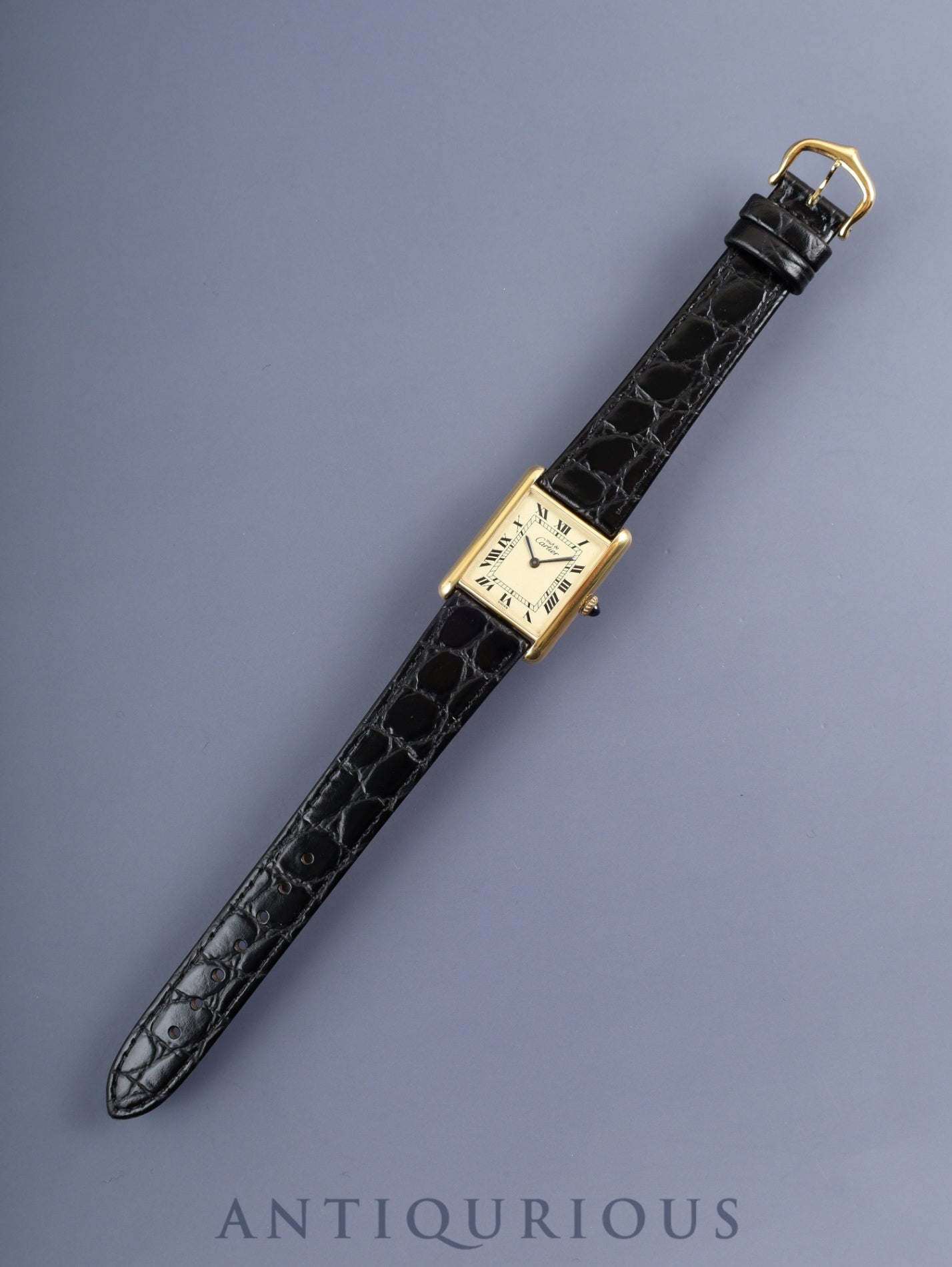 Cartier Must Tank LM, manual winding, Cal. 78-1, SV925, leather, genuine buckle (GP), ivory Roman dial, circa 1976-1981, overhauled and refinished to new condition.