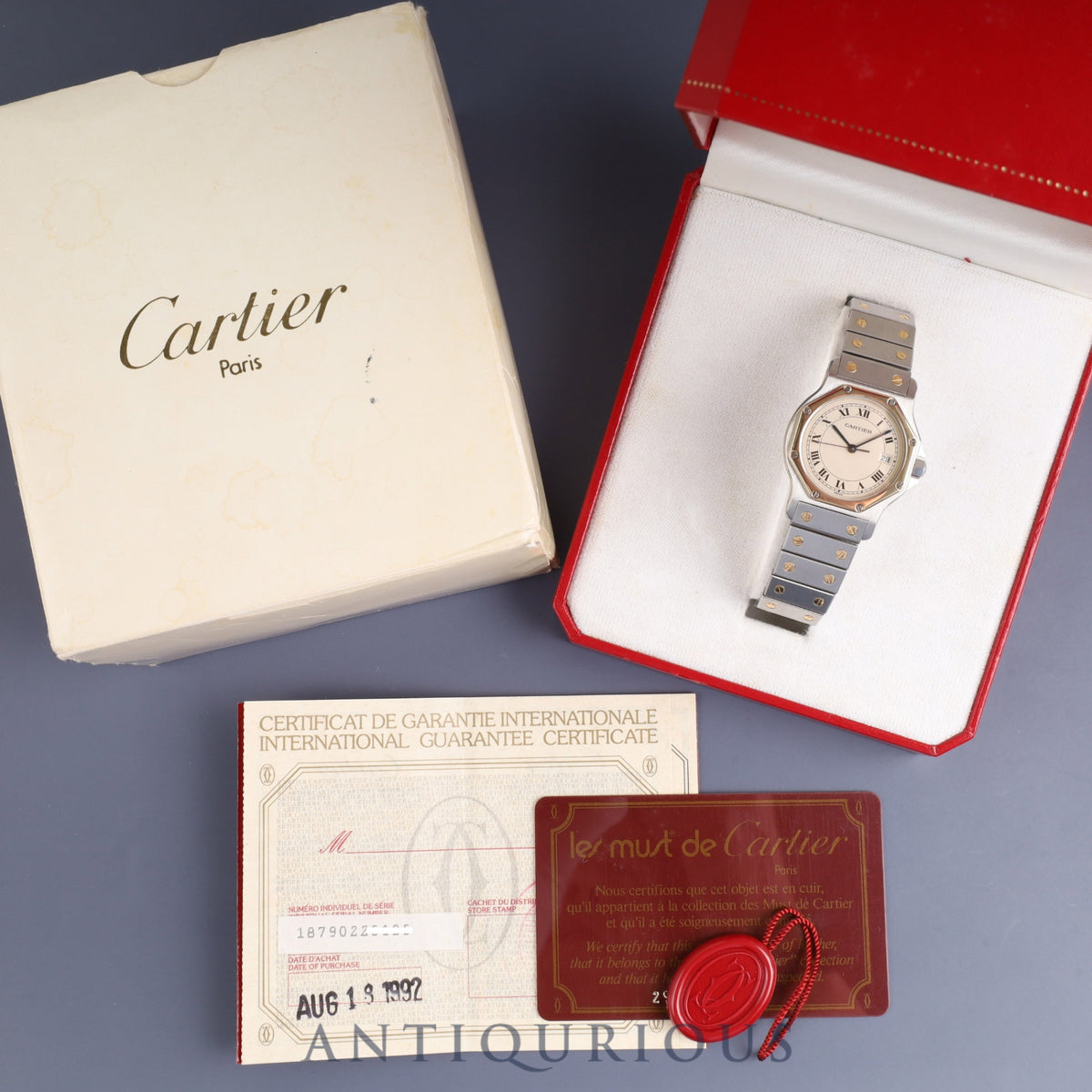 カルティエ サントス オクタゴン LM 187902 クォーツ Cal.87 SS/YG SS/YG アイボリーローマン文字盤 箱 冊子 タグ 保証書(1992年) オーバーホール済み