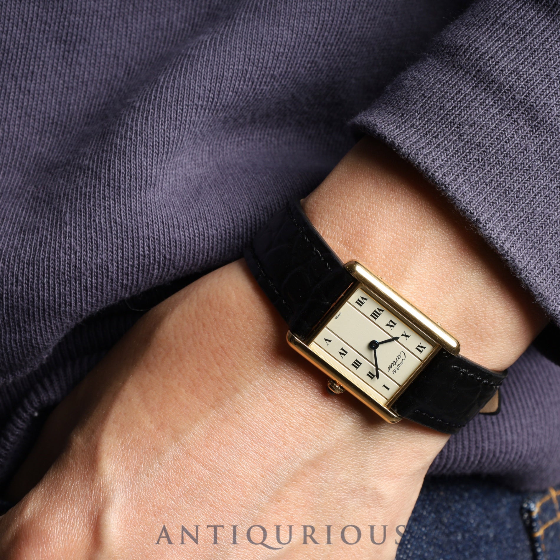Cartier Must Tank LM 590005 Quartz Cal.90 SV925 Leather Genuine Buckle (GP) Straight Roman Dial Overhauled