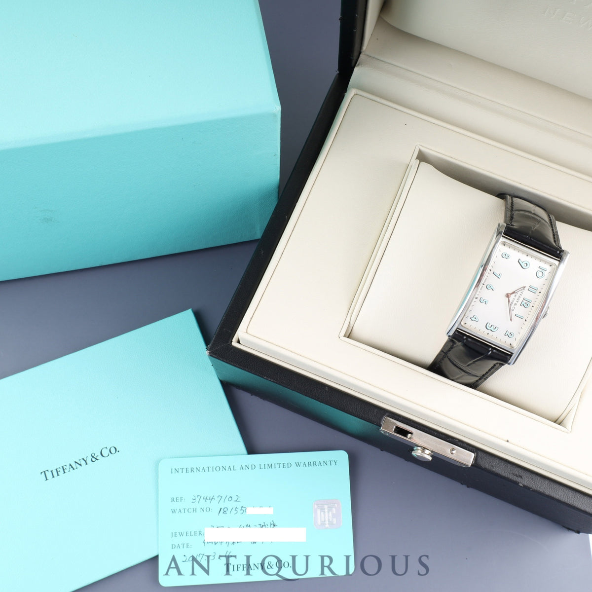 Tiffany East West 37447102 Quartz SS Leather Third party buckle (SS) Silver Arabic dial Box Warranty (2017) Overhauled