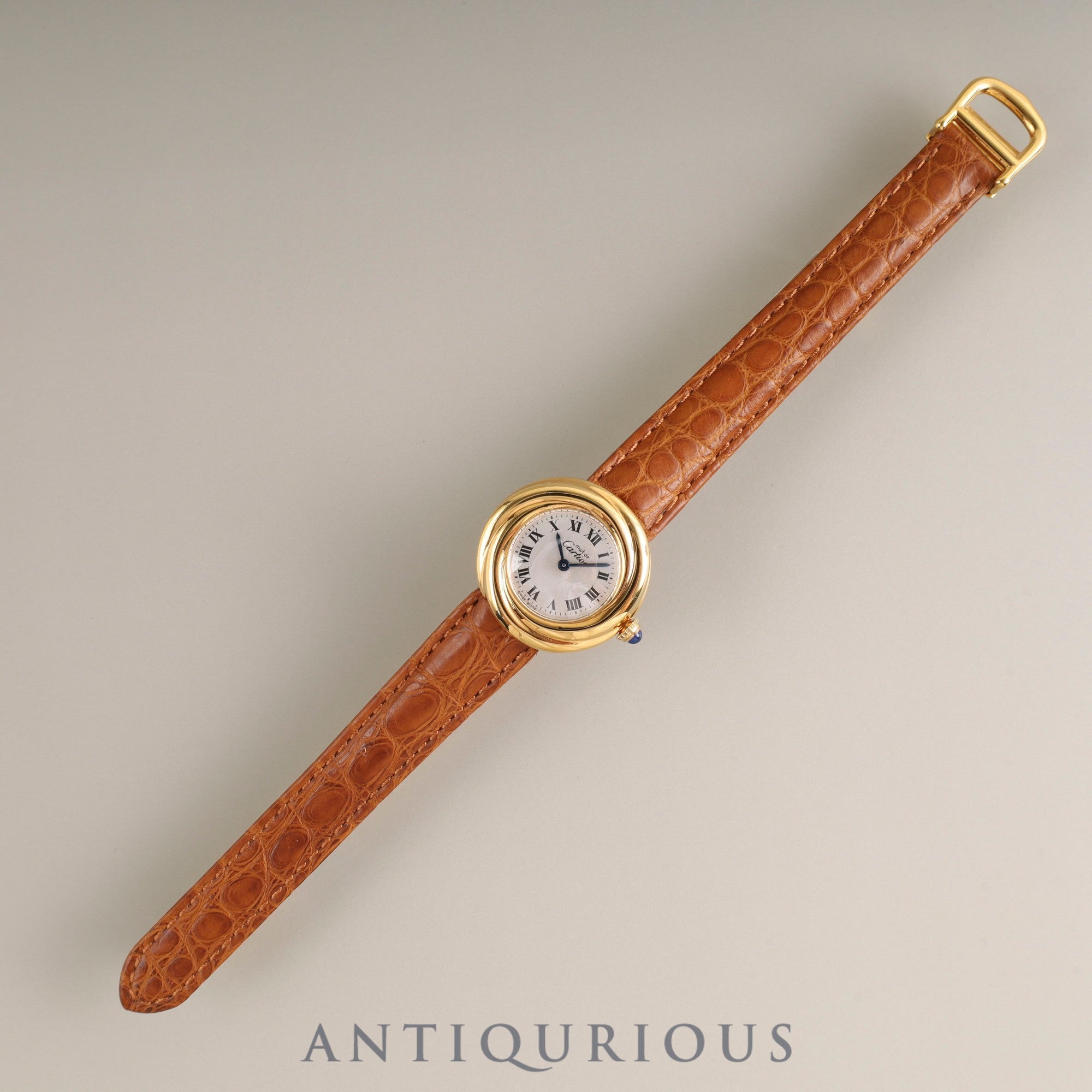 Cartier Must Trinity W1010644 / 2735 Quartz Cal.157 SV925 Leather Genuine D-buckle (GP) Silver Roman dial Overhauled