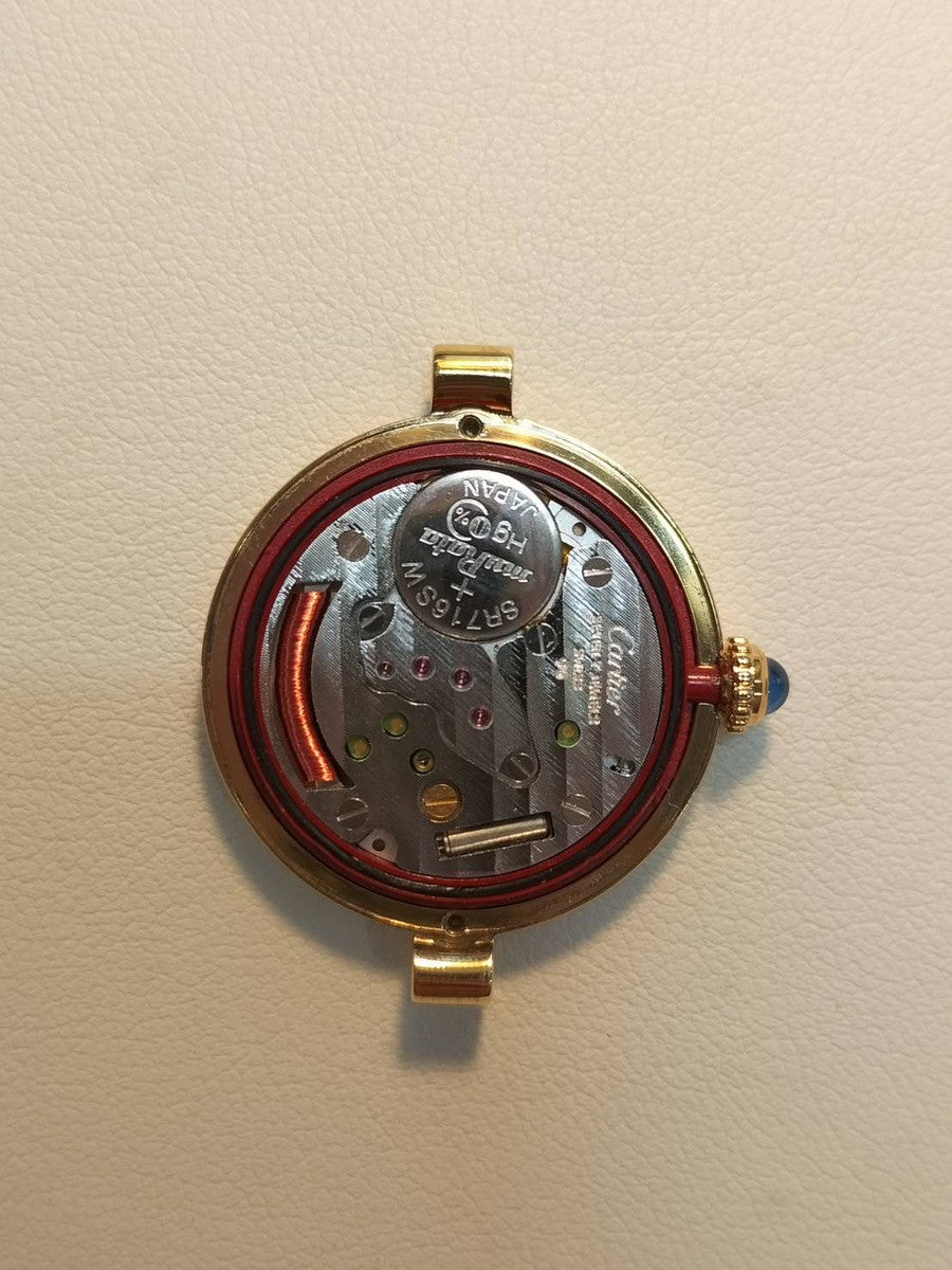 Cartier Must Vendôme VLC SM 590004 Quartz Caliber 90 SV925 Leather Watch with Genuine D-buckle (GP) Opalescent Dial Overhauled