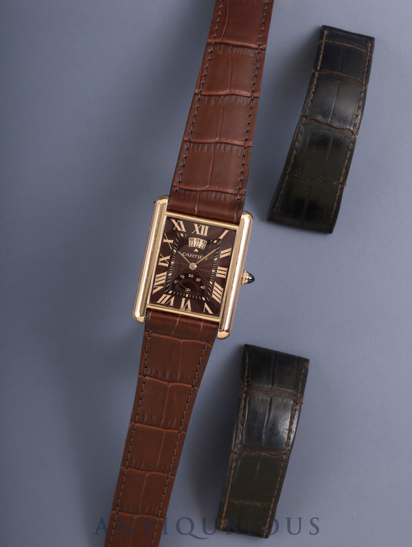 カルティエ タンクルイカルティエ XL マニュアルデイト W1560002/ 3185 手巻き Cal.9753MC 750PG 純正Dバックル(PG) ギョーシェブラウンローマン文字盤 純正レザーベルト オーバーホール済み