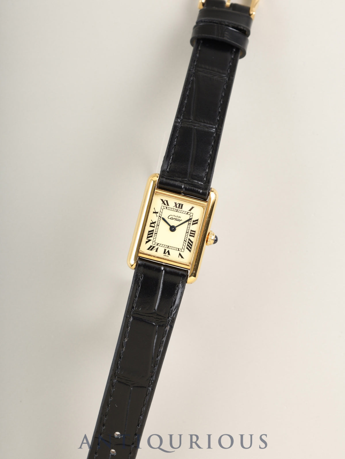 Cartier Must Tank SM W1003153 / 1613 Quartz Caliber 057 SV925 Leather Strap with Genuine GP Buckle Ivory Roman Dial (SWISS Marking) Circa 1982-1995 Overhauled