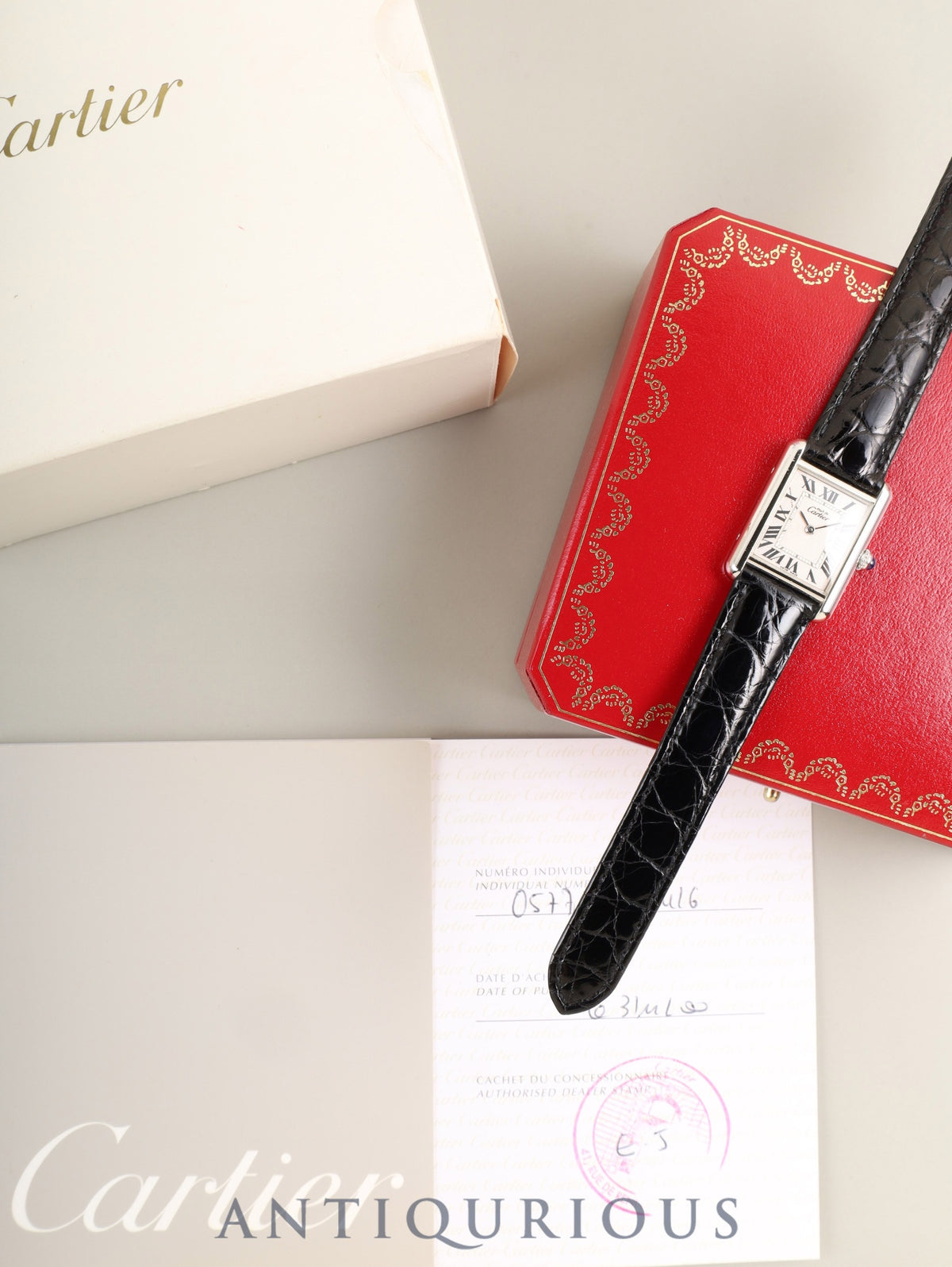 Cartier Must Tank MM W1016130 / 2416 Quartz Cal.057 SV925 Leather strap Original D-buckle (SS) Pink Roman numeral dial (SWISS MADE marking / Christmas limited edition) Box Booklet Warranty Card Overhauled