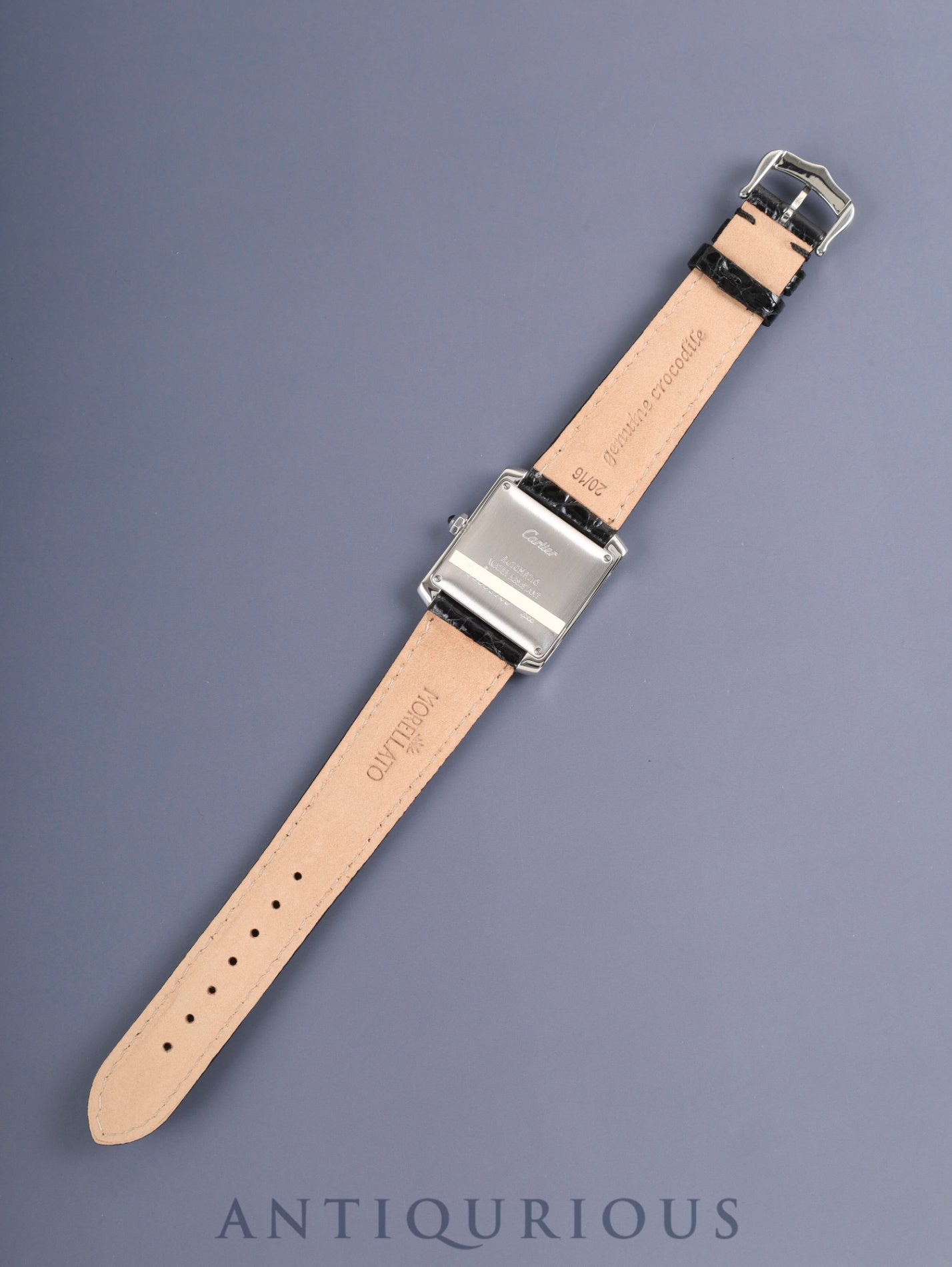 Cartier Tank Française LM W50011S3 / 2366 Automatic Cal.- 750WG Leather Original pin buckle (SS) Silver guilloché Roman numerals Overhauled