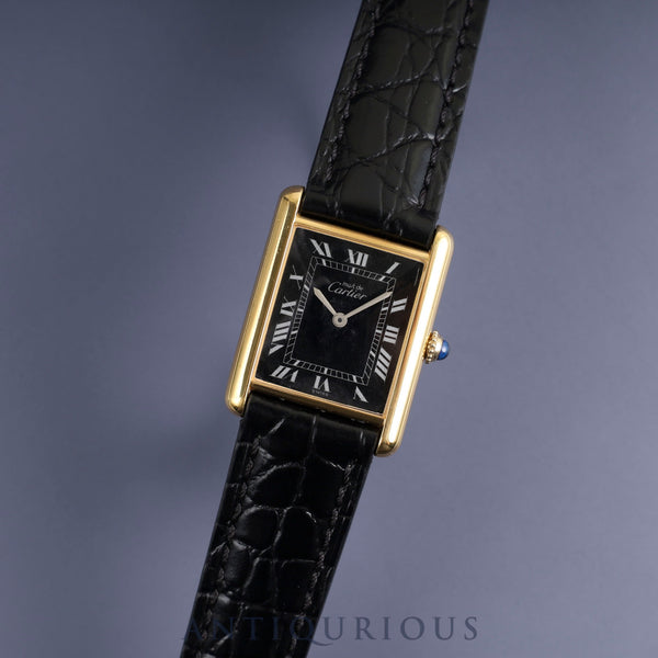 Cartier Must Tank LM Manual winding Cal.78-1 SV925 Leather Genuine buckle (GP) Black Roman dial Overhauled New finish