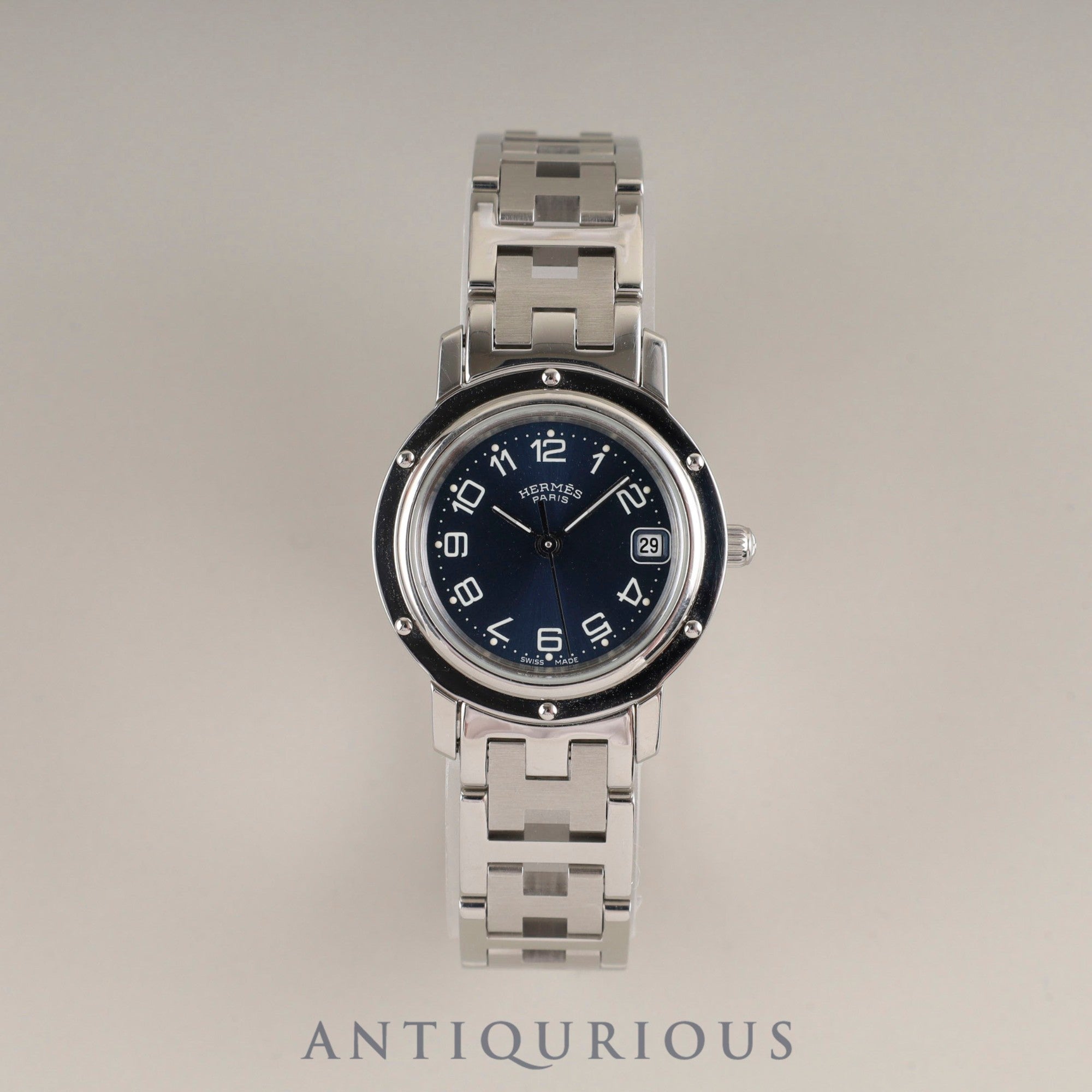 エルメス クリッパー CL4.210 クォーツ SS SS ブルーアラビア文字盤 箱 保証書(2002年)オーバーホール済み