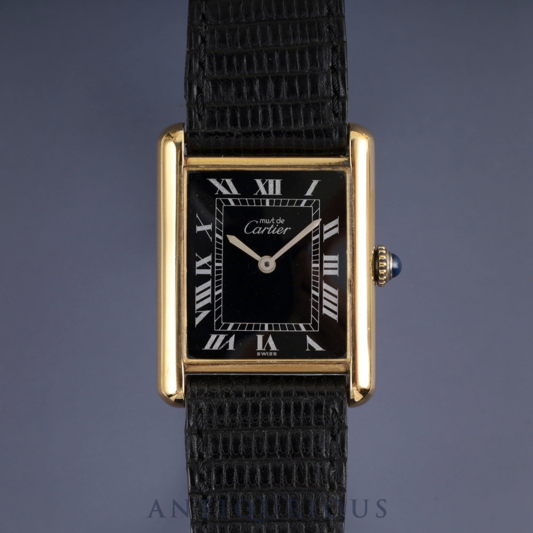 Cartier Must Tank LM Manual winding Cal.78-1 SV925 Genuine leather strap Genuine buckle (GP) Black Roman dial Overhauled