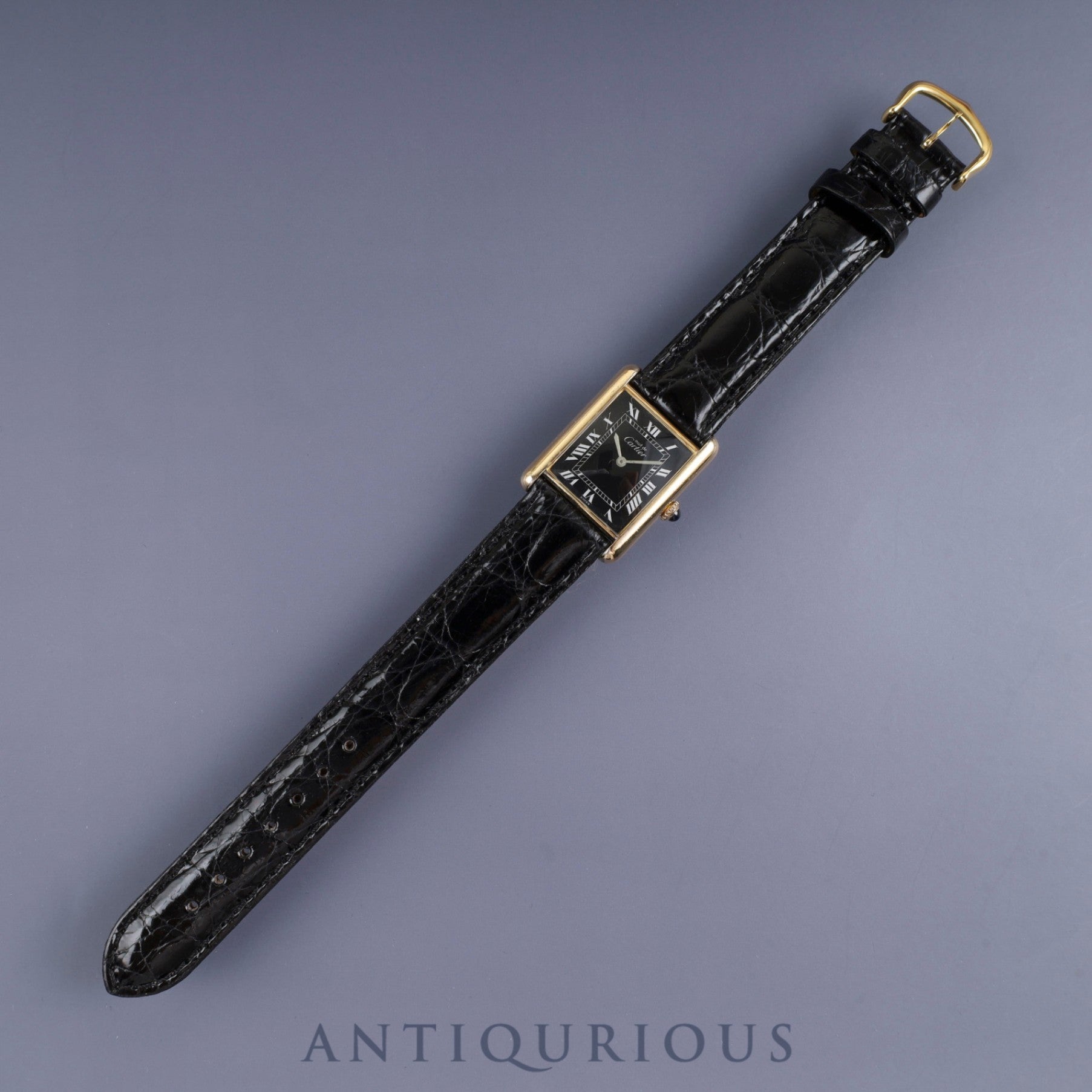 カルティエ マストタンク LM 手巻き Cal.78-1 SV925 革 純正尾錠(GP)ブラックローマン文字盤 オーバーホール済み