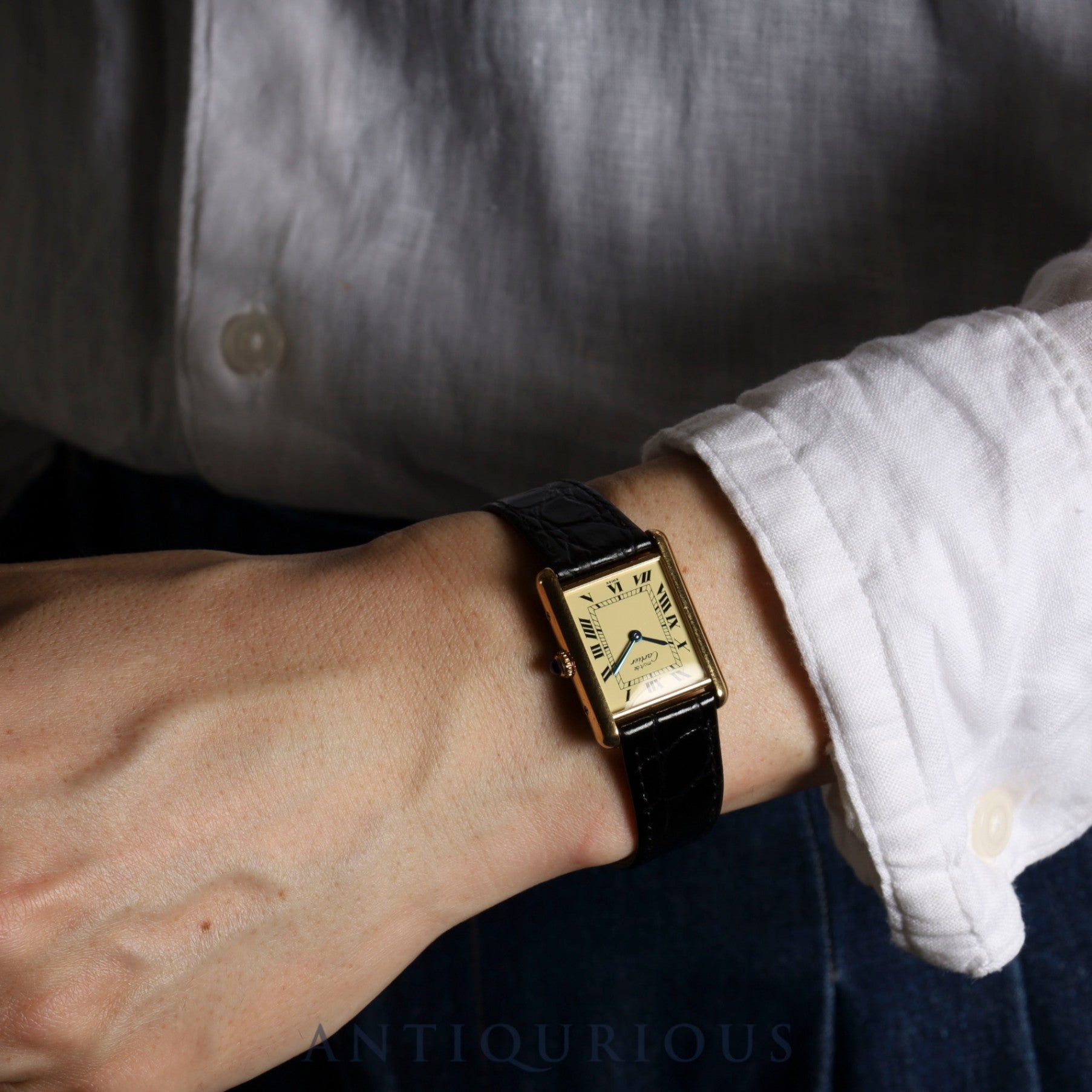 Cartier Must Tank LM 590005 Quartz Cal.90 SV925 Leather Genuine Buckle (GP) Ivory Roman Dial Overhauled
