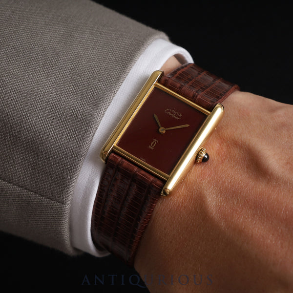 Cartier Must Tank LM Manual winding Cal.78-1 SV925 Leather Genuine buckle (GP) Garnet dial Bordeaux dial Overhauled