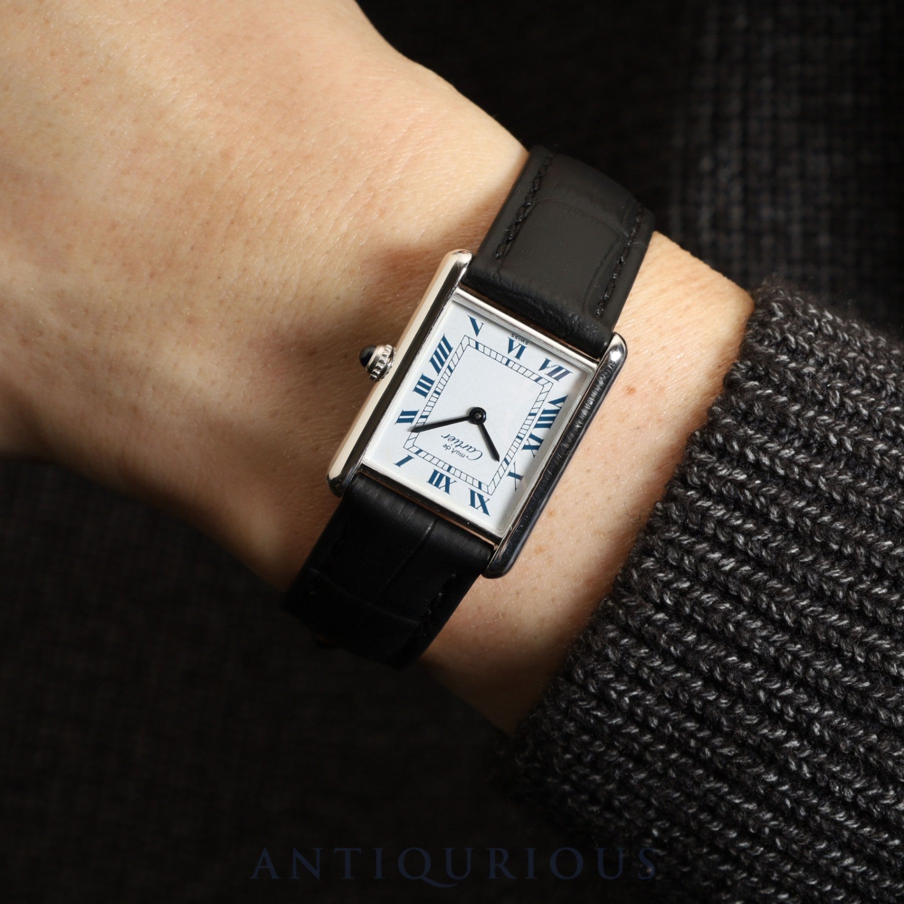 Cartier Must Tank LM 681006 Quartz Caliber 81 SV925 Leather Strap with Genuine Stainless Steel Buckle, White Roman Dial, Circa 1982-1995, Overhauled and Finished to Like New