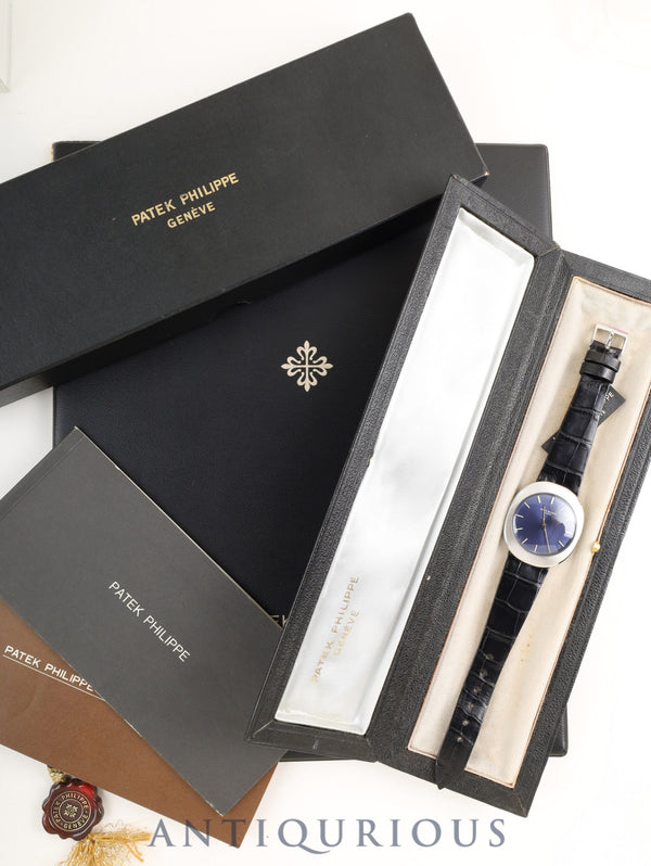 パテック・フィリップ UFO ユ-エフオーケース 3580 自動巻き Cal.350 SS 純正ベルト 純正ピンバックル(SS) ネイビー文字盤 箱 登録保証カード(1977年) 冊子 タグ オーバーホール済み