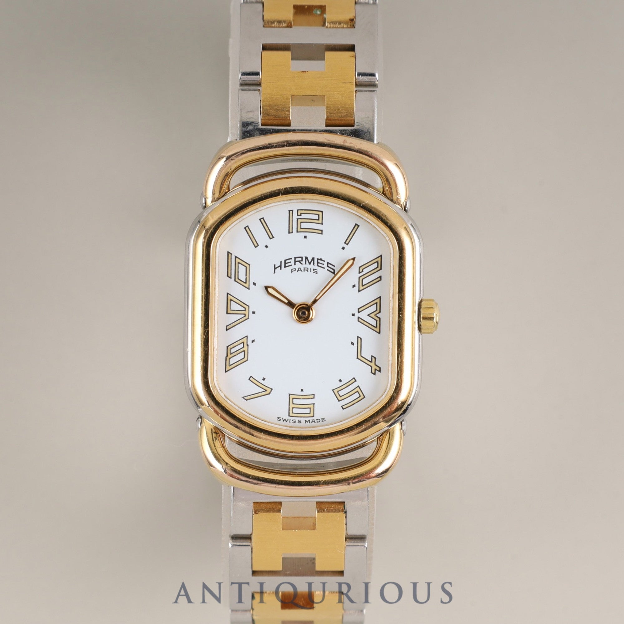 エルメス ラリー 77.03 クォーツ Cal.976.001 SS/GP SS/GP ホワイト文字盤 オーバーホール済み