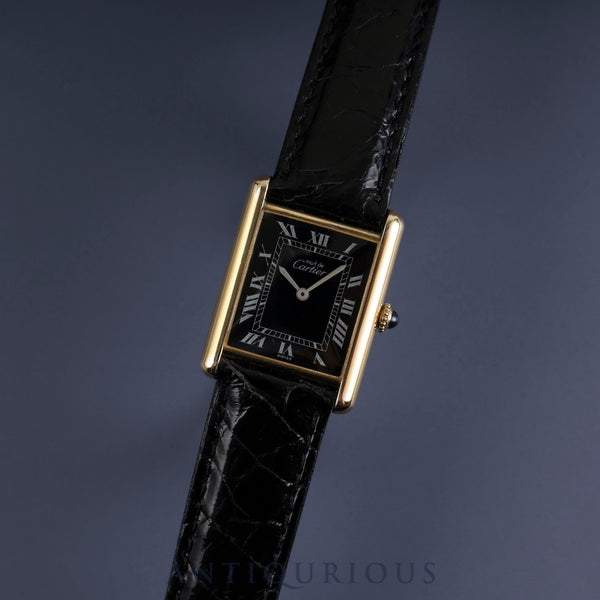 Cartier Must Tank LM Manual winding Cal.78-1 SV925 Leather Genuine buckle (GP) Black Roman dial Overhauled