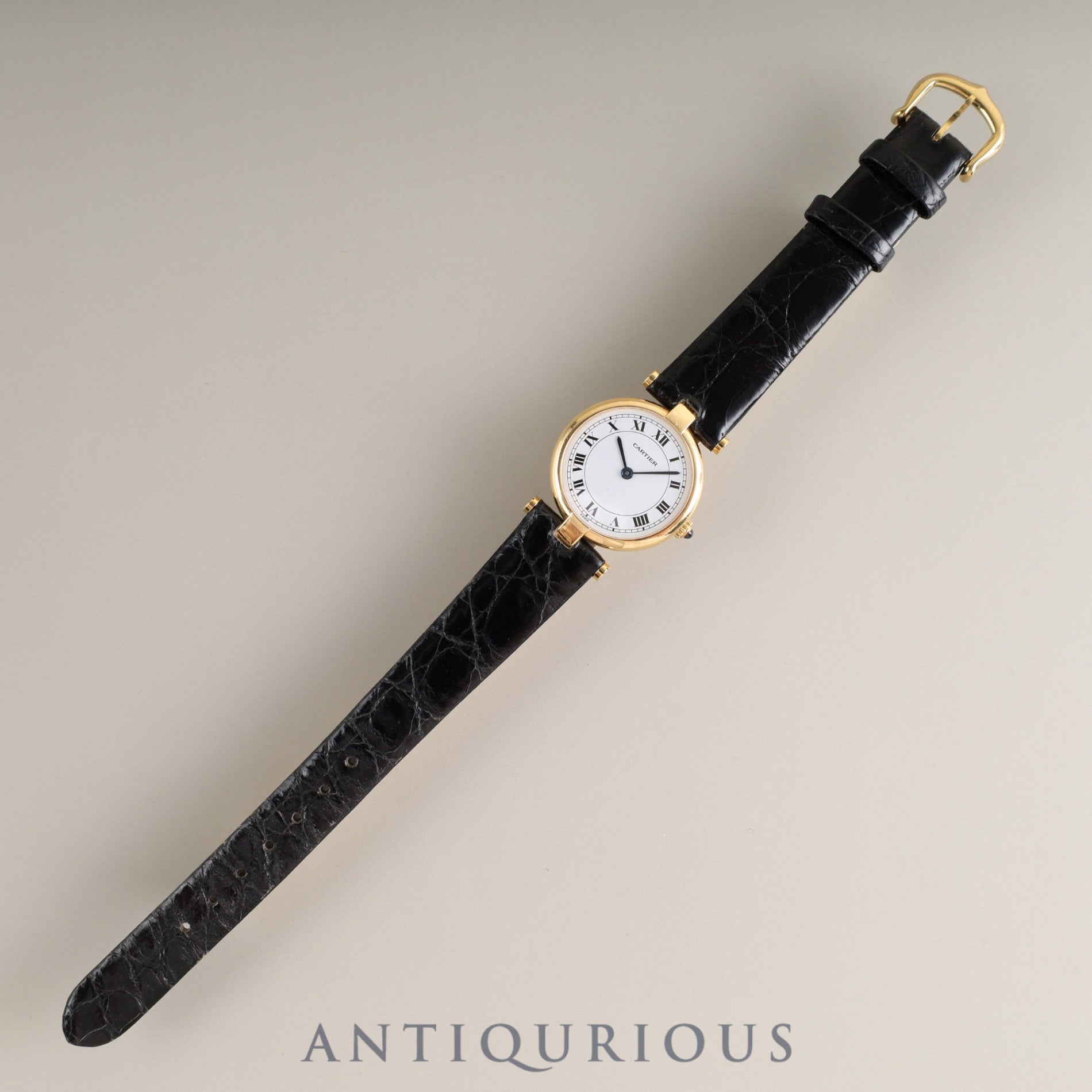 カルティエ ヴァンドーム VLC SM 84734553 / 81002 クォーツ Cal.81 750 革 純正尾錠(GP)ホワイトローマン文字盤 オーバーホール済み