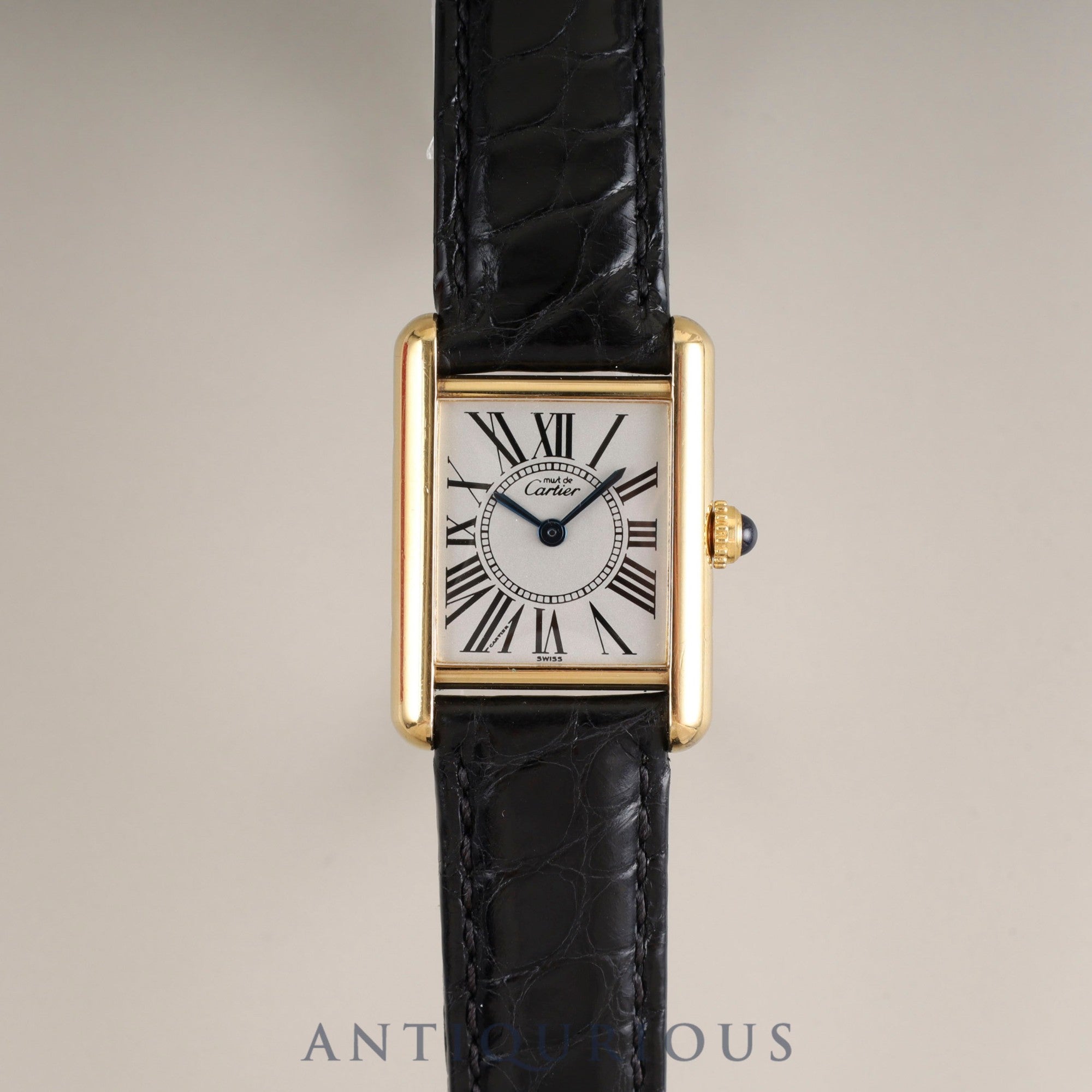 Cartier Must Tank SM 5057001 Quartz Cal.057 SV925 Leather Genuine D-buckle (GP) Opalan dial Box Overhauled