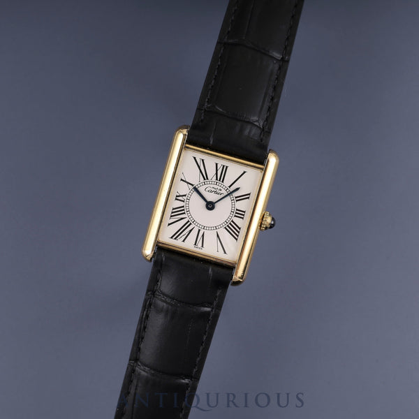 Cartier Must Tank LM 1615 Quartz Caliber 90 SV925 Leather Watch with Genuine D-Buckle (GP) Opalescent Dial Overhauled