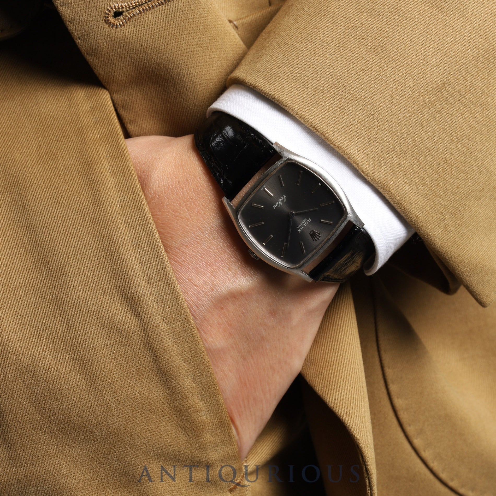 Rolex Cellini 3805 Manual winding Cal.1600 750WG Leather Genuine buckle (SS) Grey dial No. 27 (1969) Overhauled