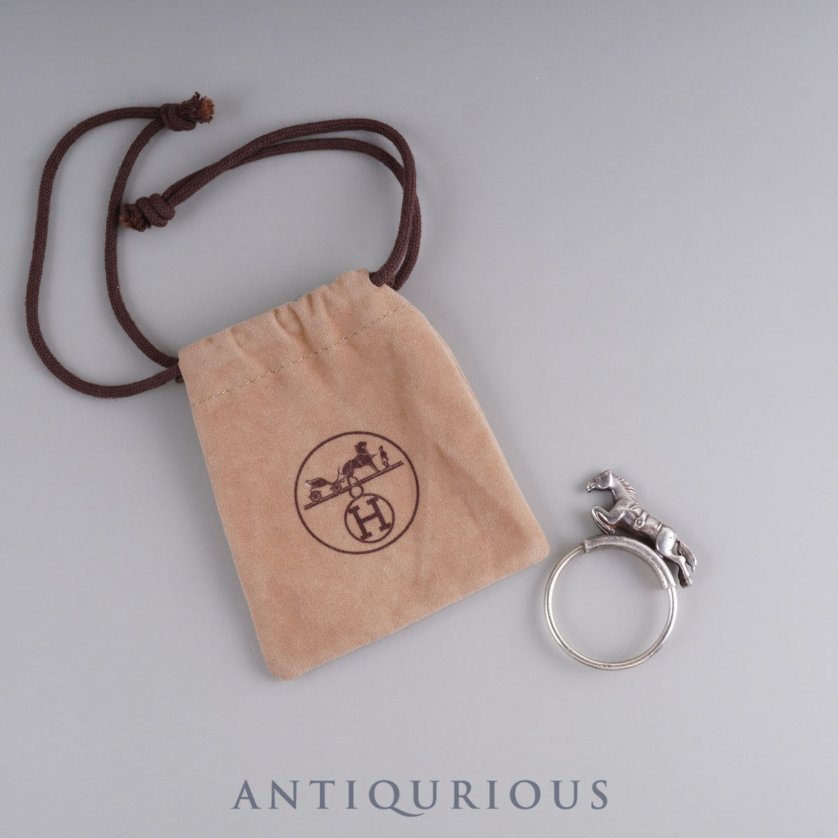 Hermes Horse Cheval Horse Vintage Silver Dust Bag Keyring
