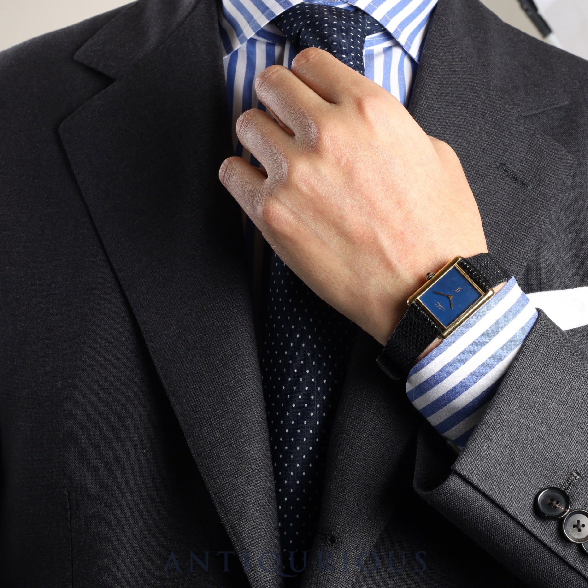 Cartier Must Tank LM Manual winding Cal.78-1 SV925 Leather Genuine buckle (GP) Lapis lazuli dial Overhauled