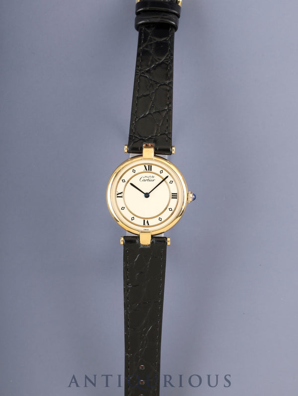 カルティエ マスト ヴァンドーム VLC LM 590003 クォーツ SV925 革 純正ピンバックル(GP) アイボリー4点ローマン文字盤 カルティエブティックにてコンプリートサービス済み