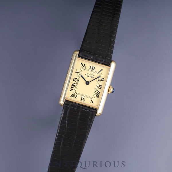 Cartier Must Tank LM 590005 Quartz Cal.690 SV925 Leather Ivory Dial Overhauled and Finished to Like New
