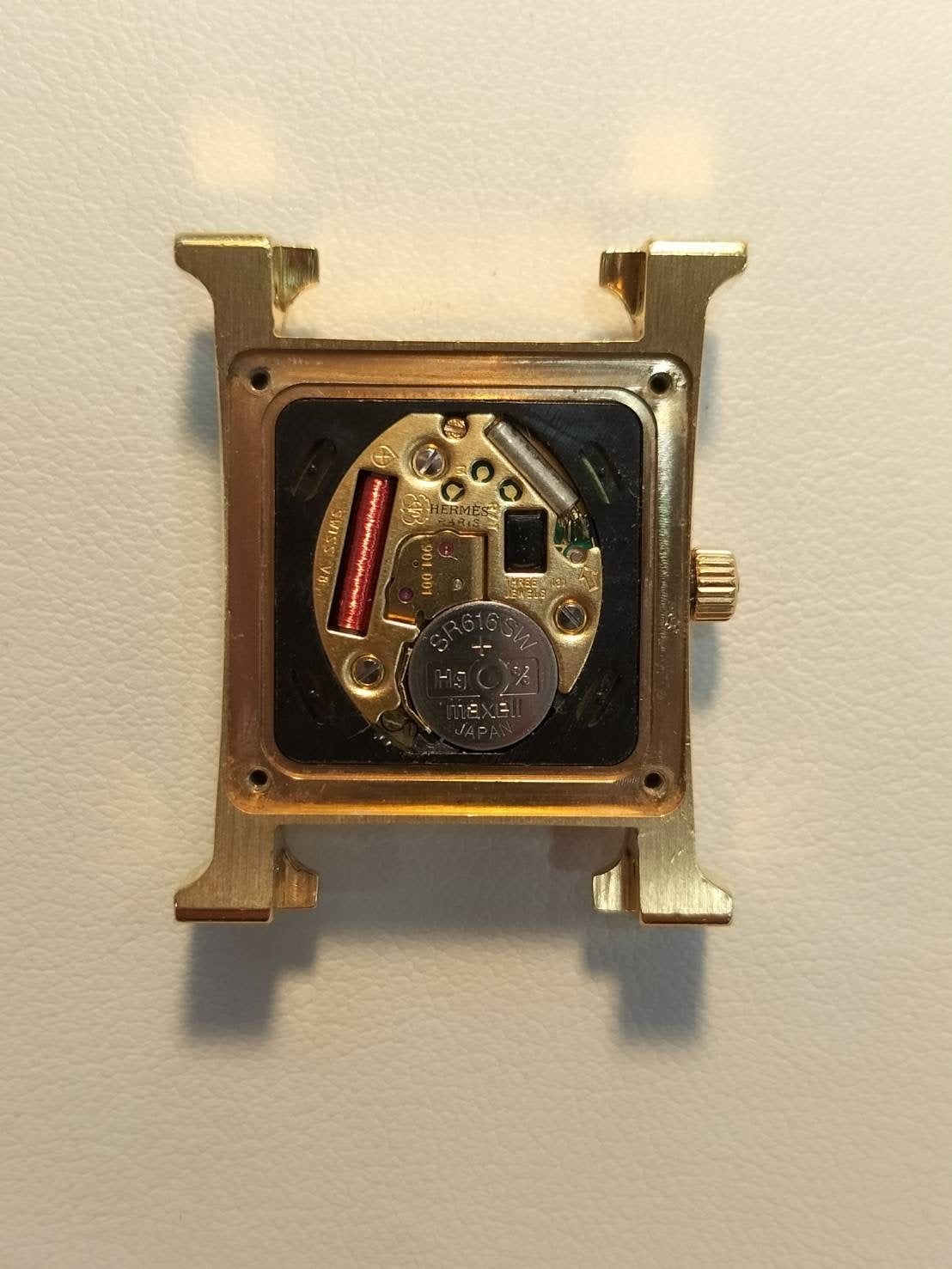 エルメス Hウォッチ HH1.210 クォーツ SS/GP 革 純正尾錠(GP)シャンパン文字盤 純正革ベルト(□A刻印:1997年)オーバーホール済み