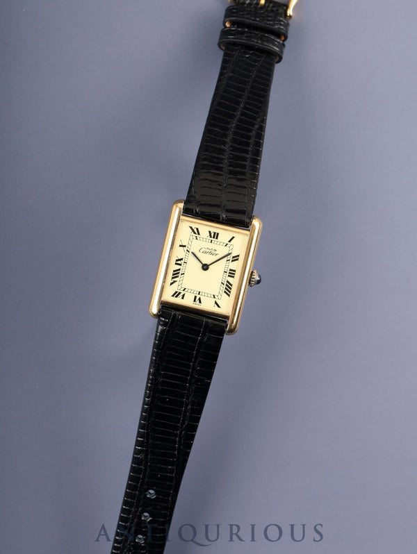 カルティエ マストタンク LM 手巻き Cal.78-1 SV925 革 純正尾錠(GP) アイボリーローマン文字盤(SWISS表記)オーバーホール済み