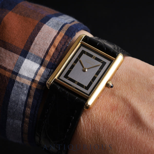 Cartier Must Tank LM 6 81006 Quartz Cal.81 SV925 Leather Genuine Buckle (GP) Grey Roman Dial Warranty (unstated) Booklet Overhauled