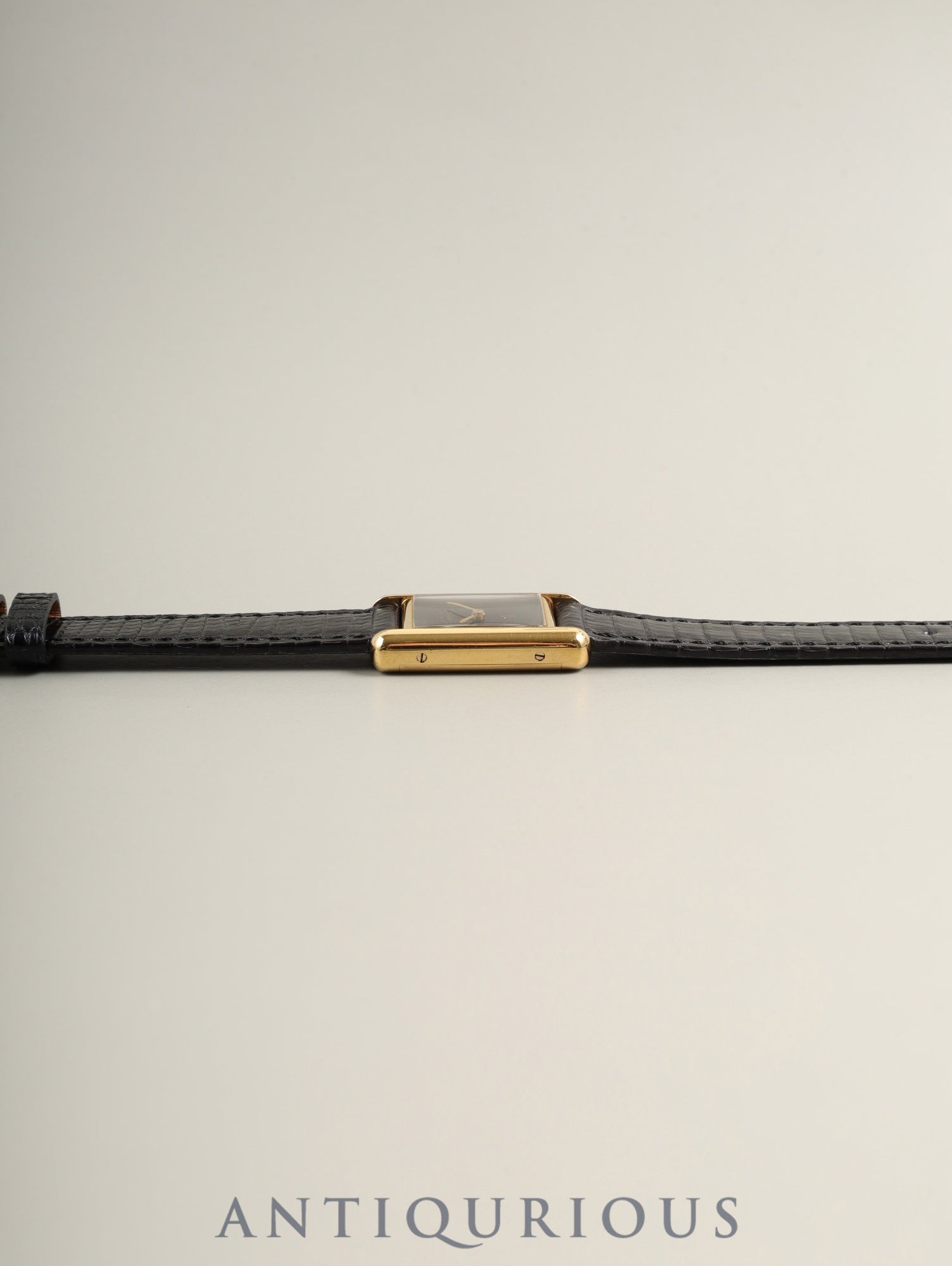Cartier Must Tank SM Hand-wound Cal.78-1 SV925 Leather Genuine Pin Buckle (GP) Onyx Dial (SWISS) Overhauled
