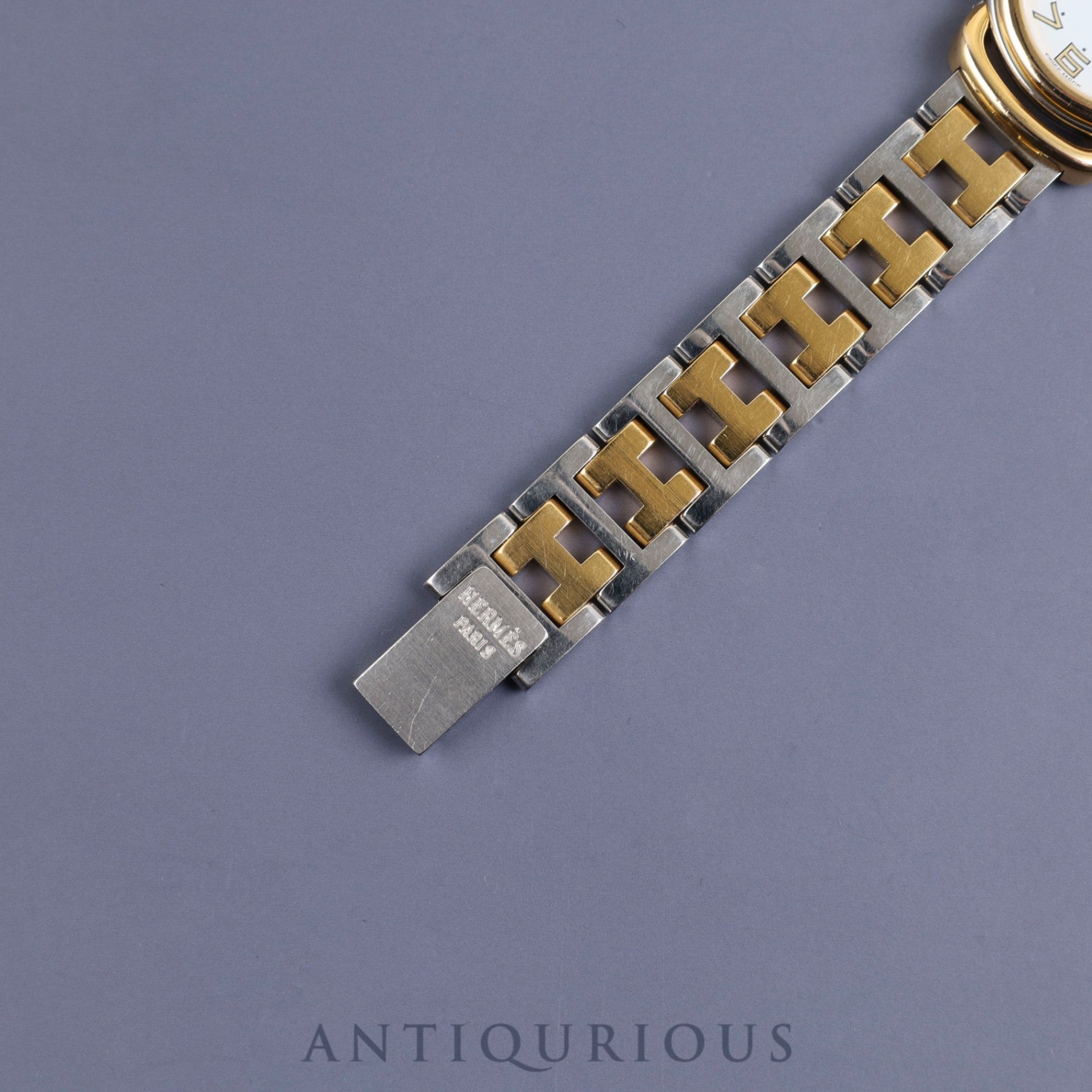 Hermes Rally 770301-4 Quartz Cal.976 001 SS/GP White Dial Warranty (1995) Box Overhauled