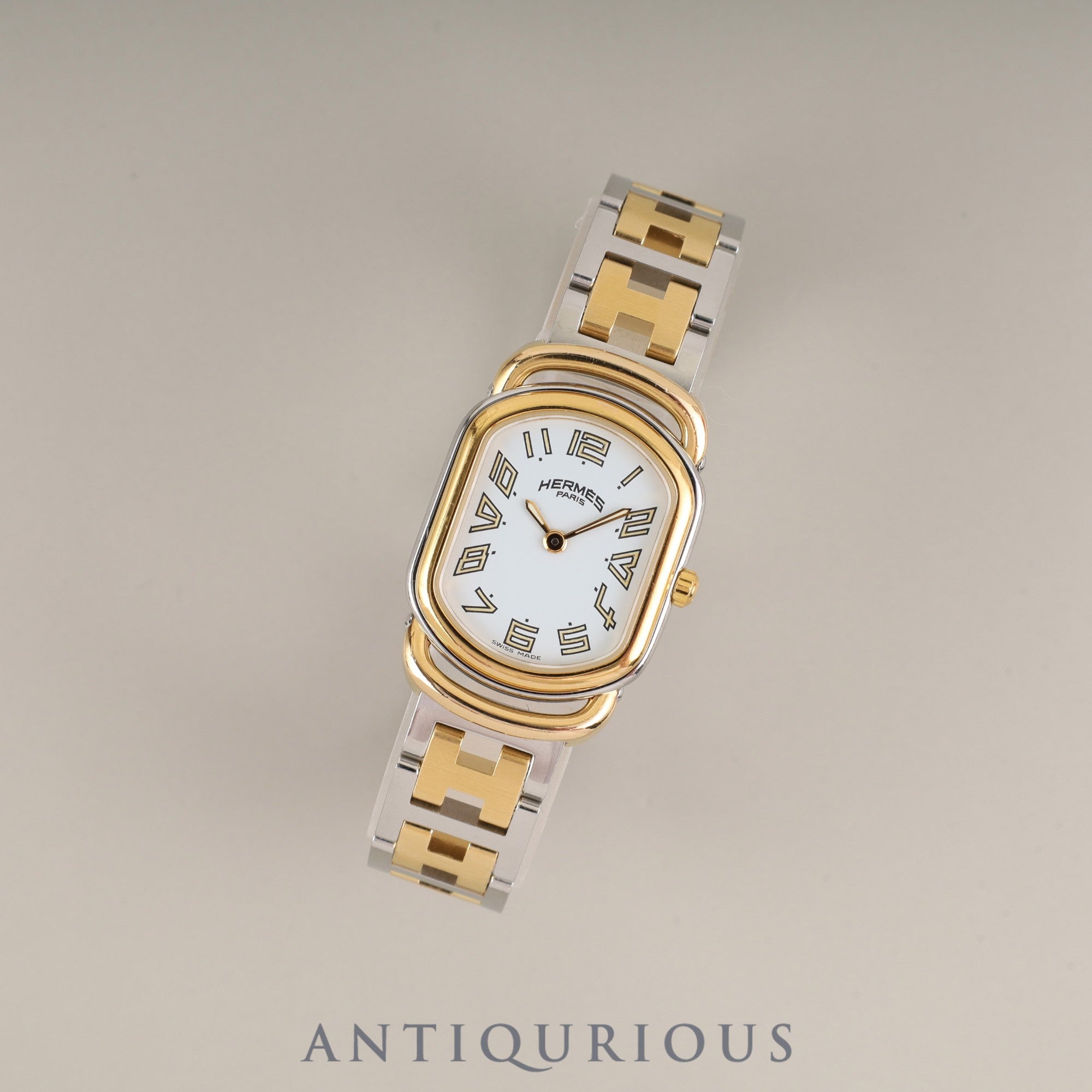 エルメス ラリー RA1.240 クォーツ Cal.976.001 SS/GP SS/GP ホワイト文字盤 オーバーホール済み