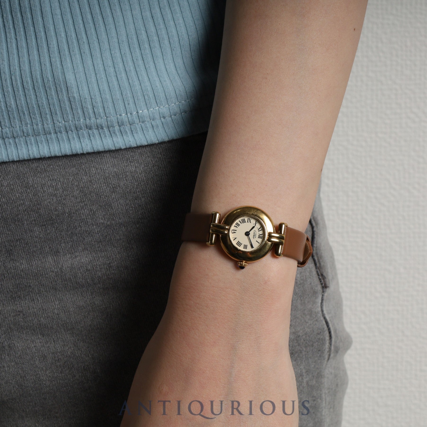 Cartier Must Colisee 590002 Quartz SV925 Leather Genuine Buckle (GP) Ivory Roman Dial Overhauled