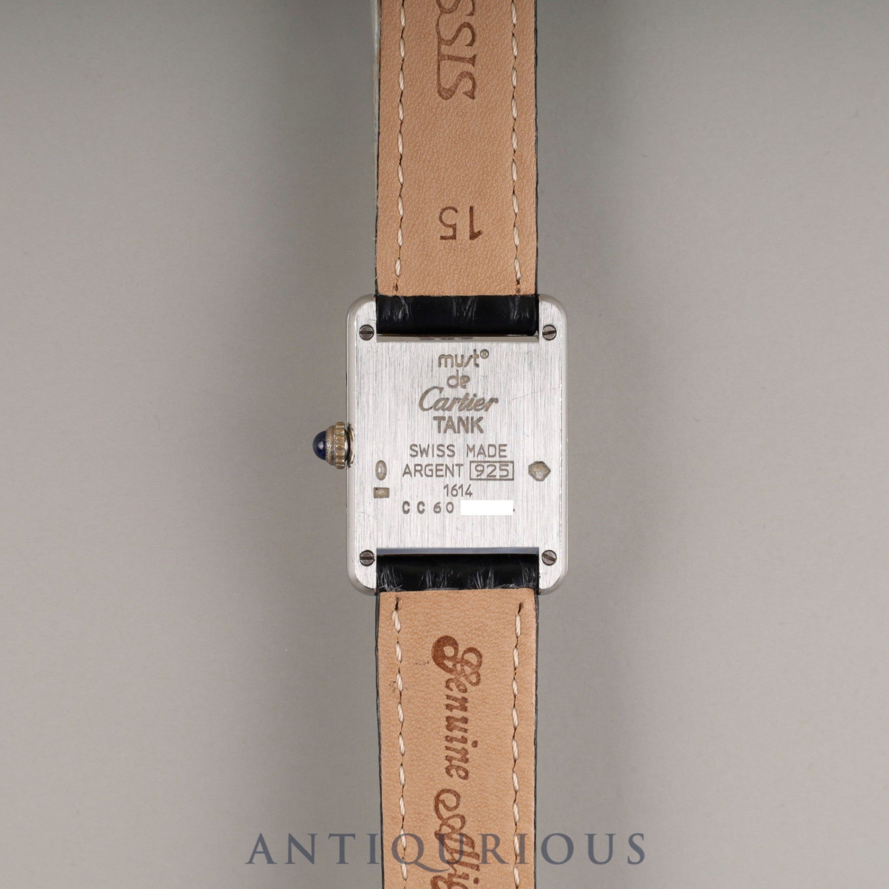 Cartier Must Tank SM 1614 Quartz Caliber 057 SV925 Leather Strap with Genuine D-Buckle (Stainless Steel) White Roman Dial Overhauled