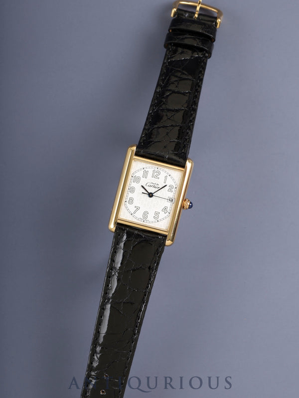 カルティエ マストタンク GM(XL) 2413 クォーツ Cal.87 SV925 革 純正ピンバックル(GP) テレフォンアラビア文字盤 (SWISS MADE表記) 箱 オーバーホール済み