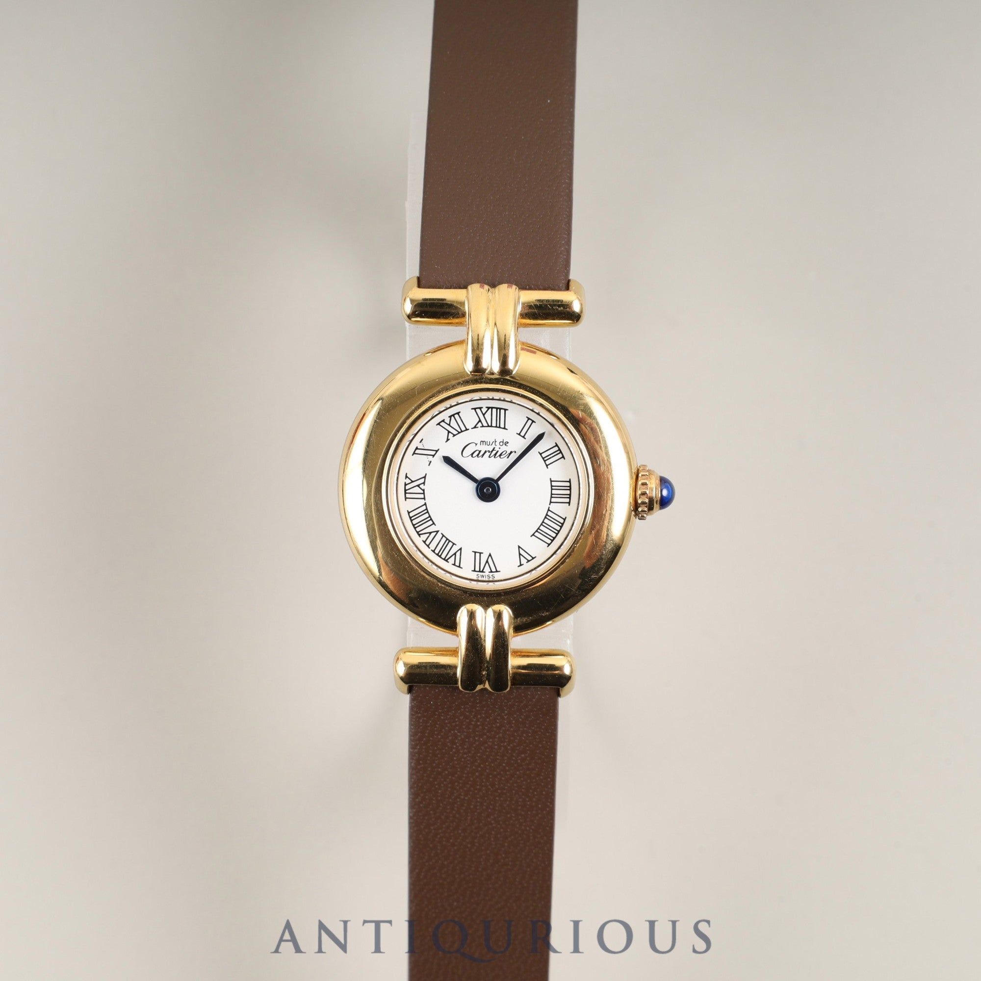 Cartier Must Colisee 2410 Quartz Caliber 157 SV925 Leather Strap with Genuine GP Buckle, White Dial, 24mm, Box, Warranty Card (1999), Overhauled