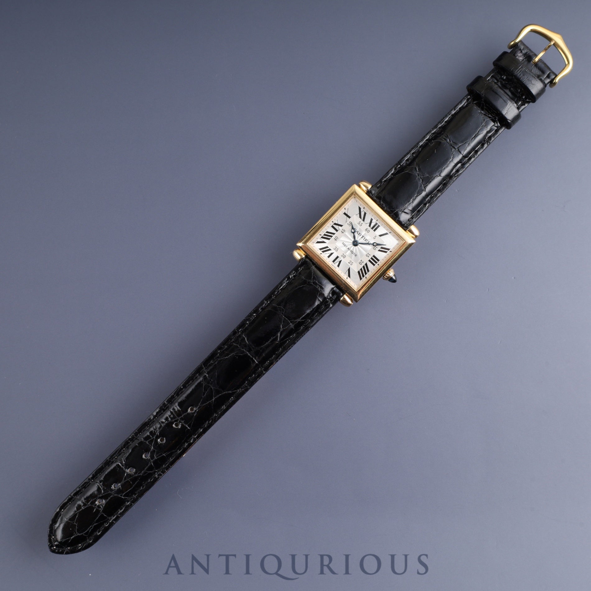 カルティエ タンクオビュ LM 2380 / W1516956 手巻き Cal.430MC 750YG 革 純正尾錠(GP)シルバーギョーシェ文字盤 カルティエアフターサービス済み オーバーホール済み