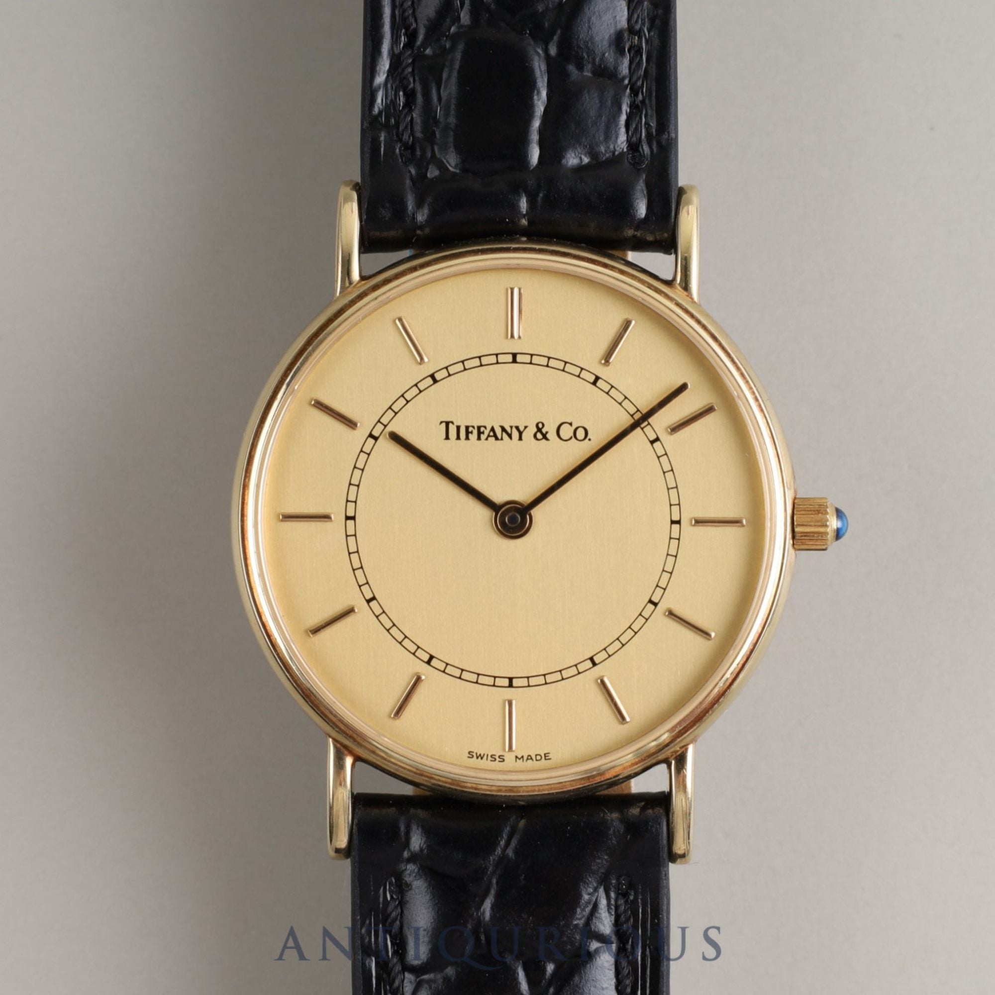 Tiffany Round Classic 60-501 Quartz 14KYG Leather Genuine Buckle (GP) Gold Dial Box