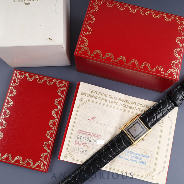 Cartier Must Tank LM 6 81006 Quartz Cal.81 SV925 Leather Genuine Buckle (GP) Gray Roman Dial Box Booklet Warranty (1985) Overhauled and refinished to like new condition