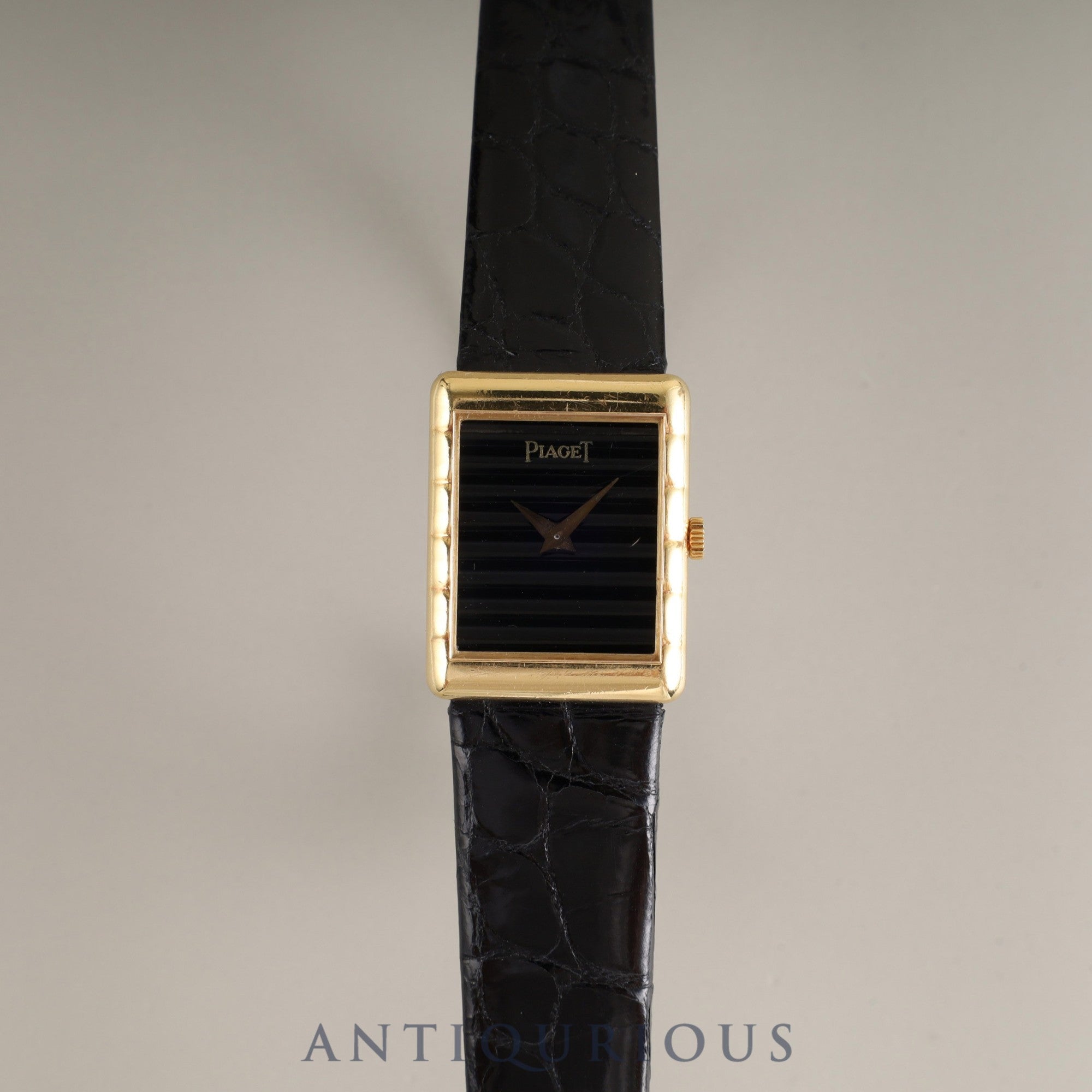 ピアジェ レクタンギュラー 40800 手巻き Cal.4P1 750 革 純正尾錠(750) ブラック文字盤 オーバーホール済み