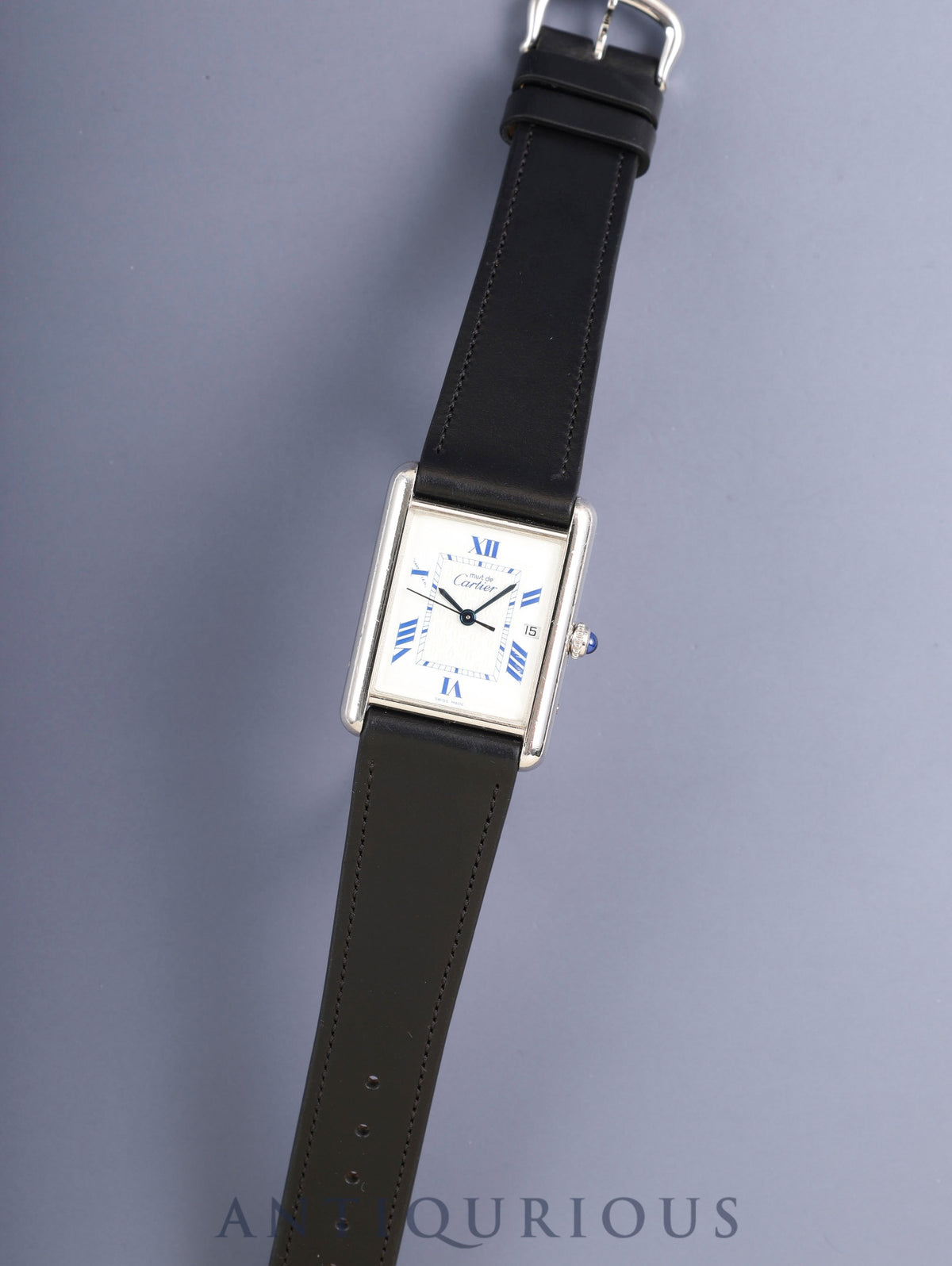 Cartier Must Tank GM (XL) W1014154 / 2414 Quartz Caliber 687 SV925 Leather Strap with Genuine Stainless Steel Buckle, White Roman Dial (SWISS MADE Marking), Overhauled