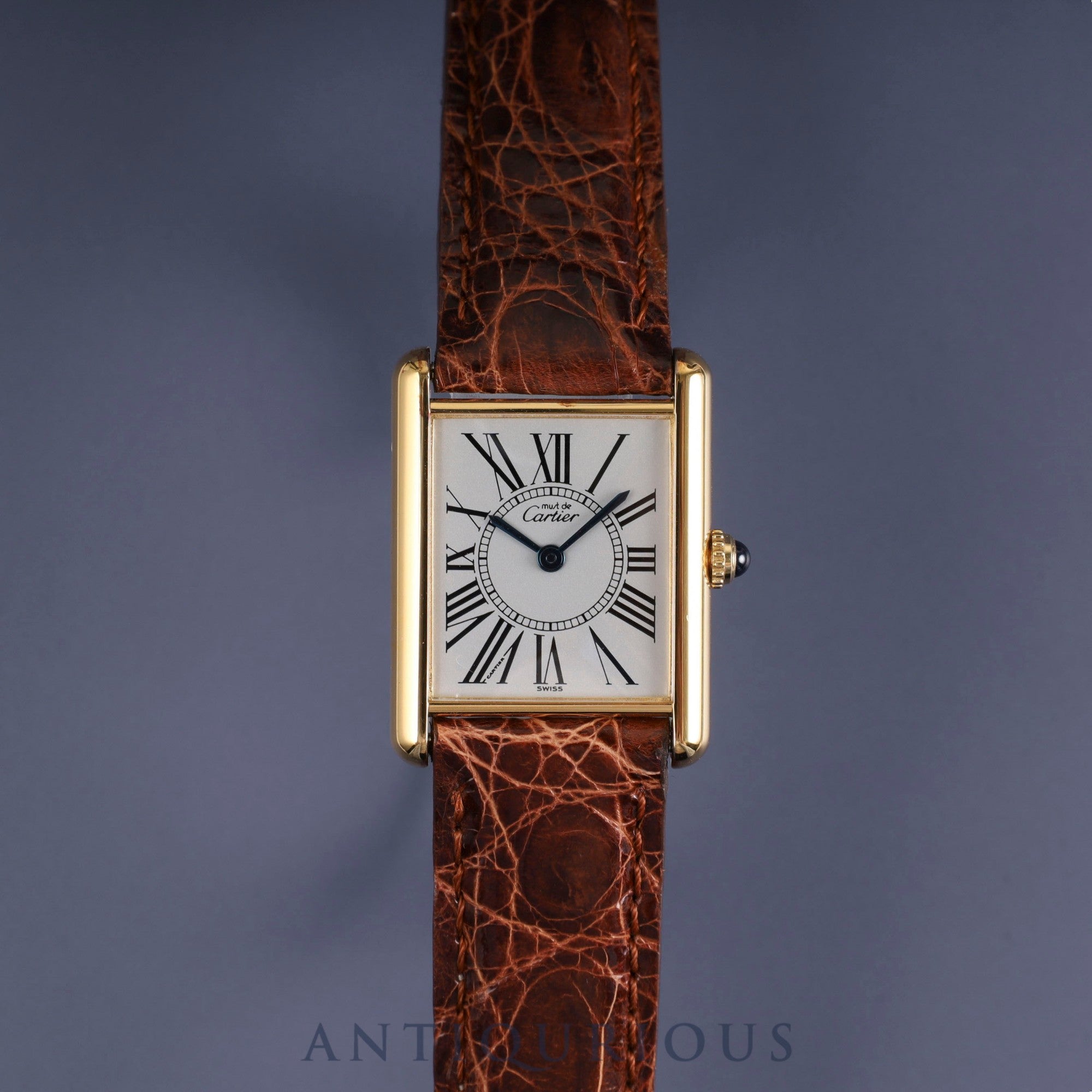 Cartier Must Tank LM 590005 Quartz SV925 Leather Genuine Buckle (GP) Opalan Dial Circa 1982-Circa 1995