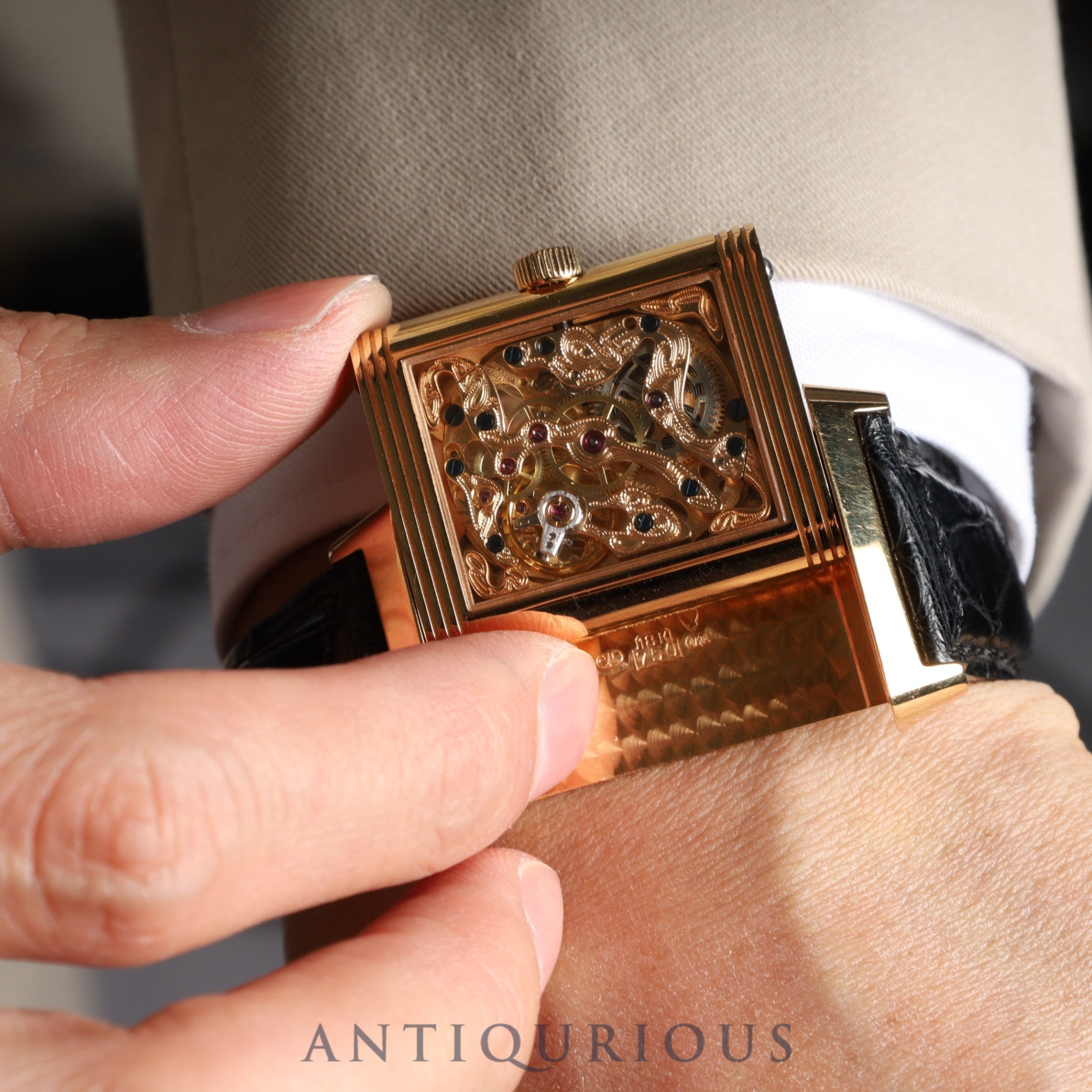 Jaeger-LeCoultre Big Reverso Art Deco 270.2.62 Manual winding Cal.822AD PG Genuine leather strap Genuine buckle (750) Silver / Skeleton dial Box