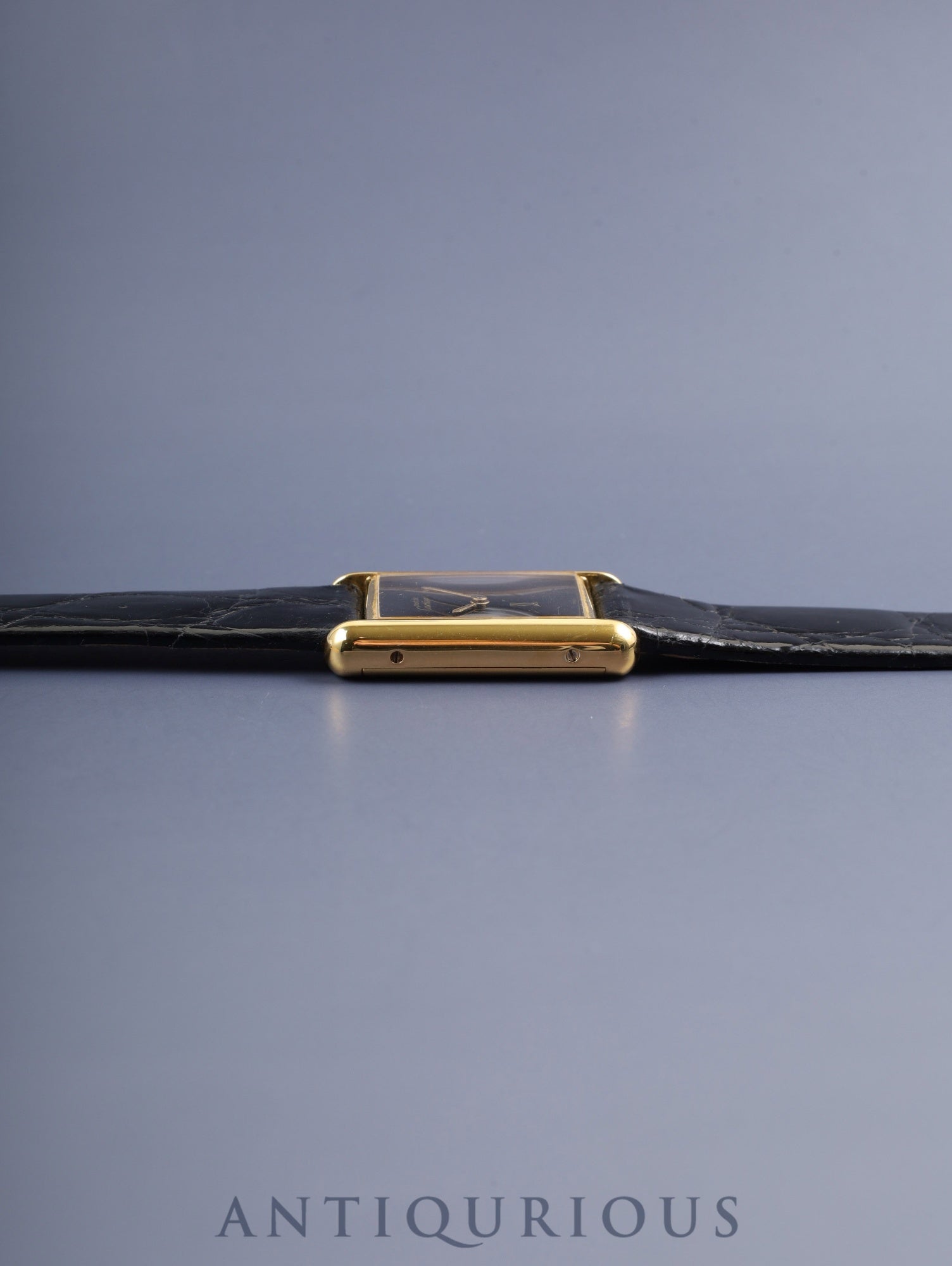 カルティエ マストタンク LM 手巻き SV925 革 純正尾錠(GP)オニキス文字盤(SWISS表記) オーバーホール済み 新品仕上げ済み