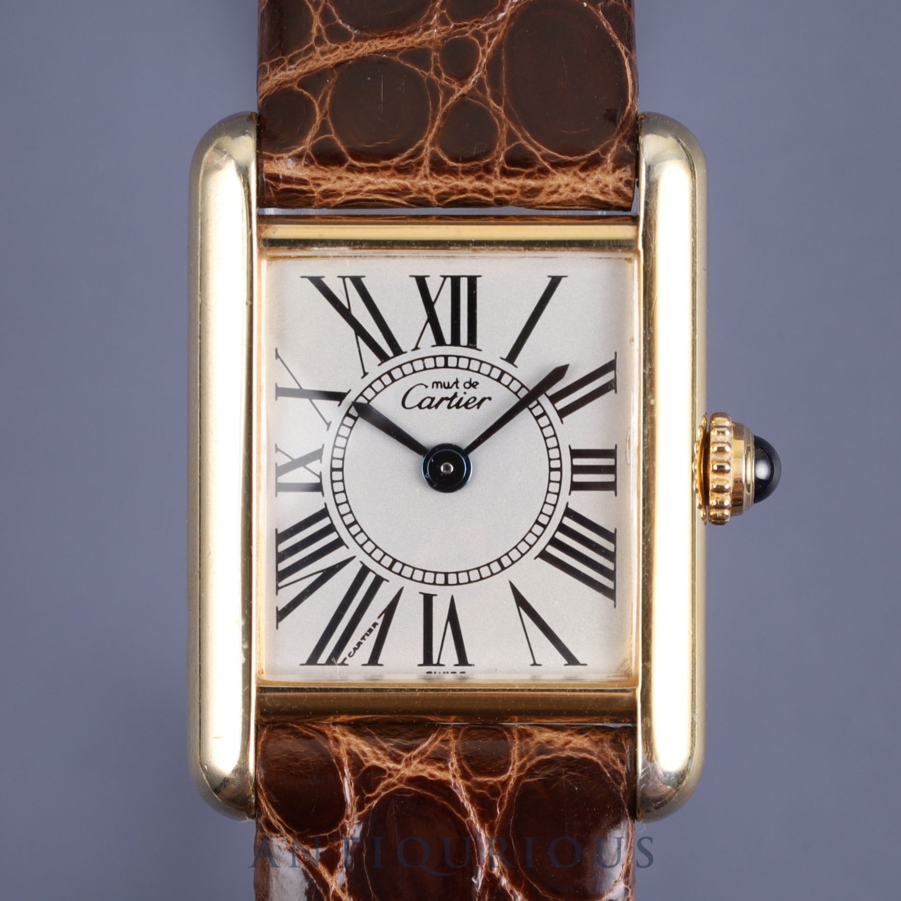 Cartier Must Tank SM W1005554 / 5057001 Quartz Cal.057 SV925 Leather Genuine Buckle (GP) Opalan Dial Mid 1980s - 1994 Overhauled