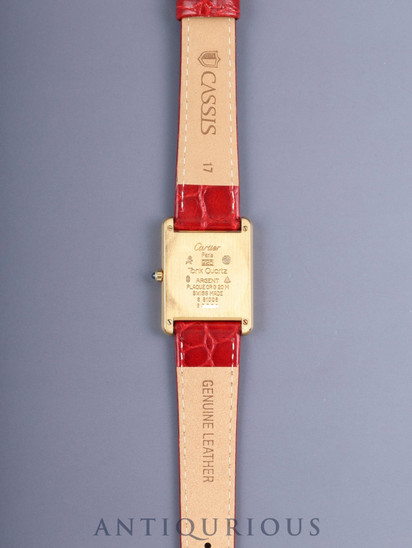 カルティエ マストタンク LM 6 81006 クォーツ Cal.81 SV925 革 純正ピンバックル(GP)ガーネットクロワゾネ文字盤(SWISS表記)箱 タグ オーバーホール済み