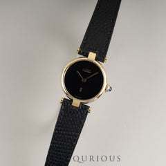 Cartier Must Vendôme VLC SM 18 Quartz Caliber - SV925 with genuine leather strap and genuine GP buckle. Onyx dial. Completely serviced at a Cartier boutique.