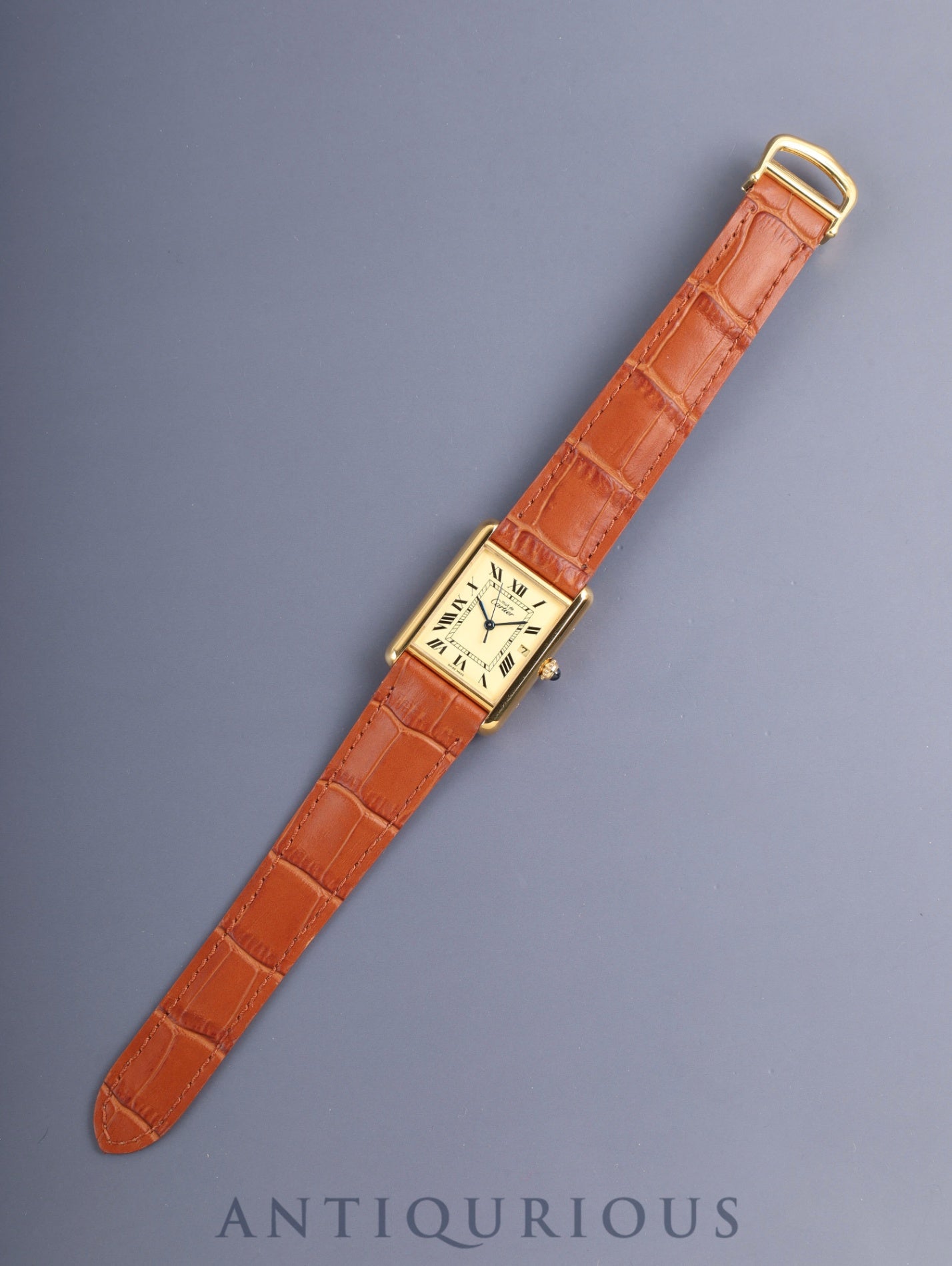 Cartier Must Tank GM (XL) W1017454 / 2413 Quartz Cal.687 SV925 Leather Genuine Deployant Buckle (GP) Ivory Roman Dial (SWISS MADE) with Genuine Leather Strap, Overhauled